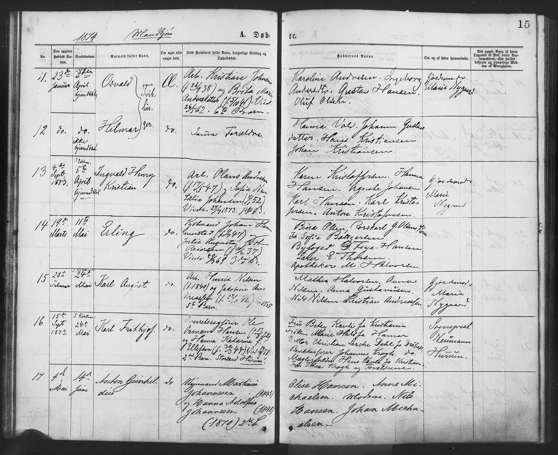 Drøbak prestekontor Kirkebøker, SAO/A-10142a/F/Fa/L0003: Parish register (official) no. I 3, 1871-1877, p. 15