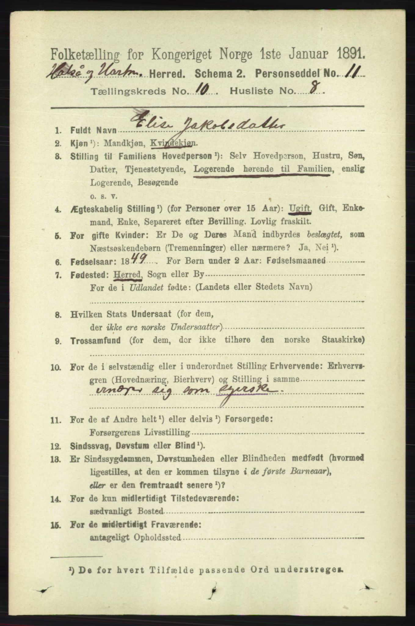 RA, 1891 census for 1019 Halse og Harkmark, 1891, p. 3822