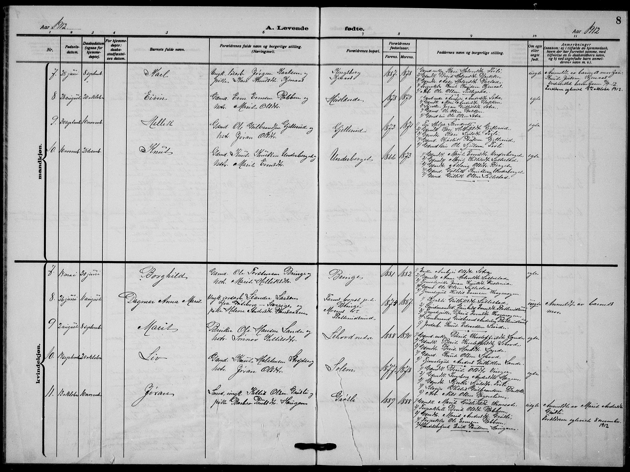 Flesberg kirkebøker, AV/SAKO-A-18/G/Ga/L0006: Parish register (copy) no. I 6, 1909-1924, p. 8