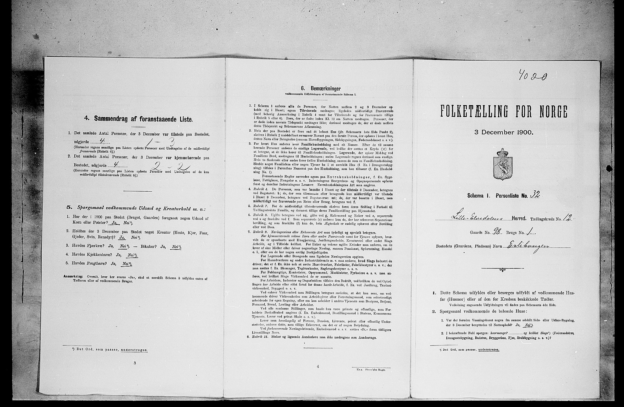 SAH, 1900 census for Lille Elvedalen, 1900, p. 908