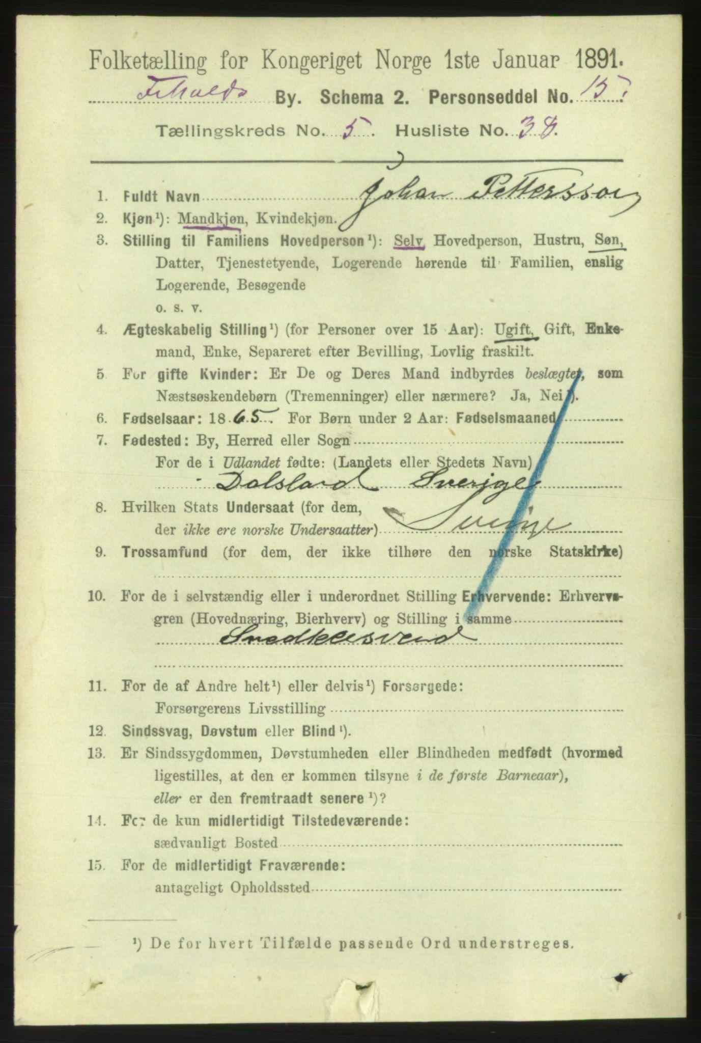 RA, 1891 census for 0101 Fredrikshald, 1891, p. 4460