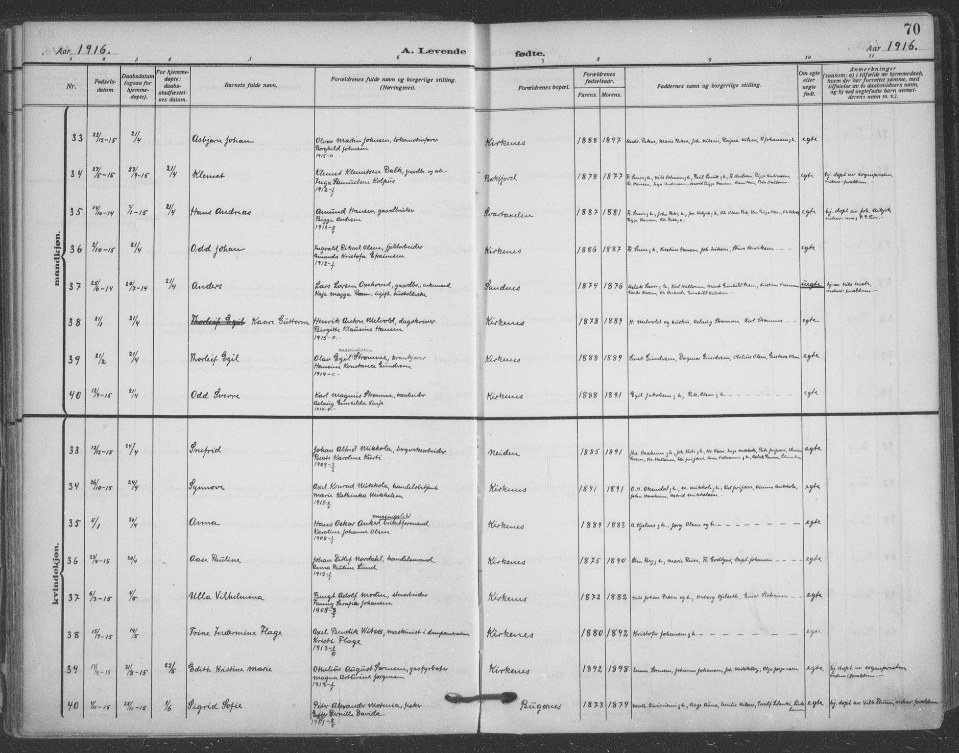 Sør-Varanger sokneprestkontor, SATØ/S-1331/H/Ha/L0005kirke: Parish register (official) no. 5, 1909-1919, p. 70