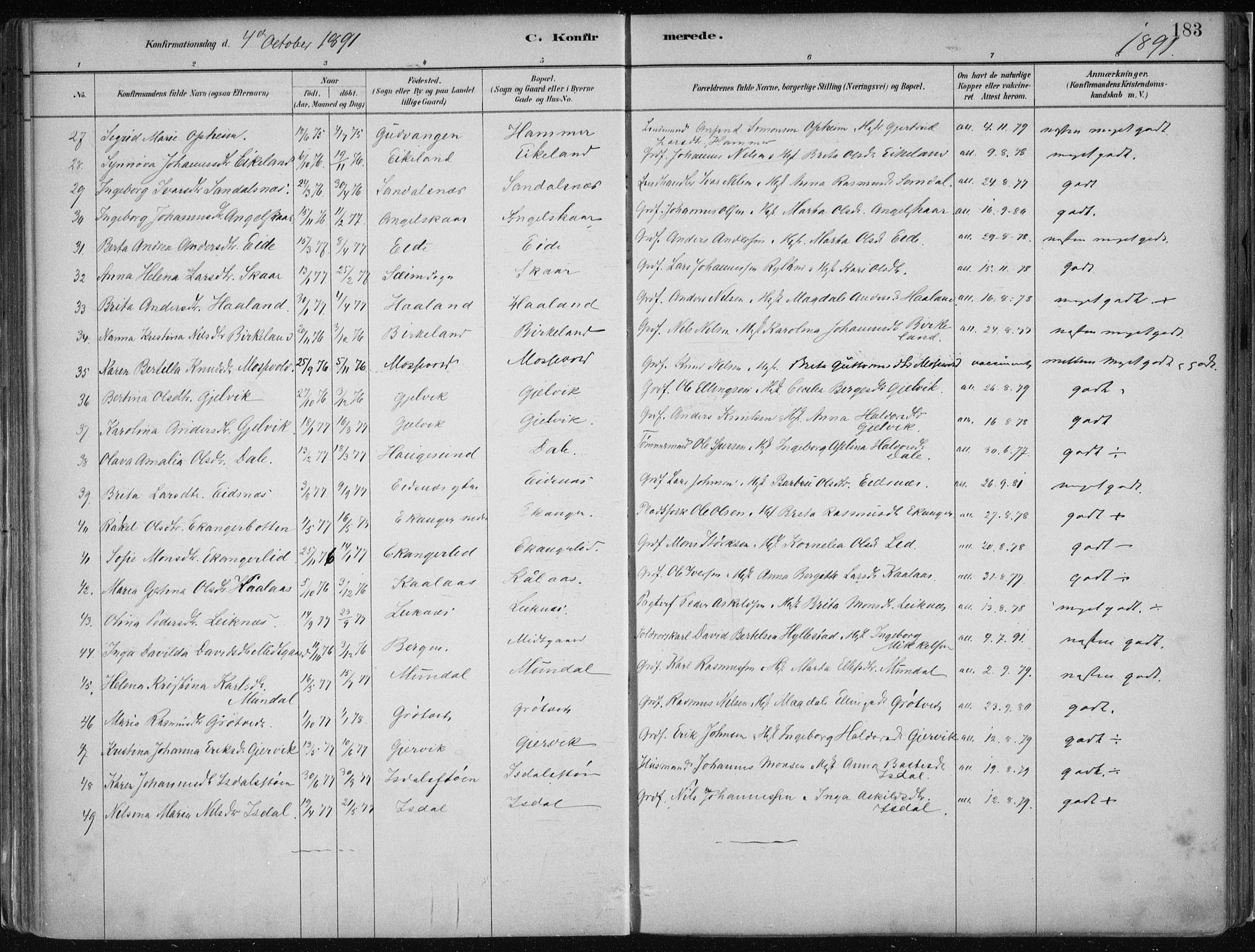 Hamre sokneprestembete, AV/SAB-A-75501/H/Ha/Haa/Haab/L0001: Parish register (official) no. B  1, 1882-1905, p. 183