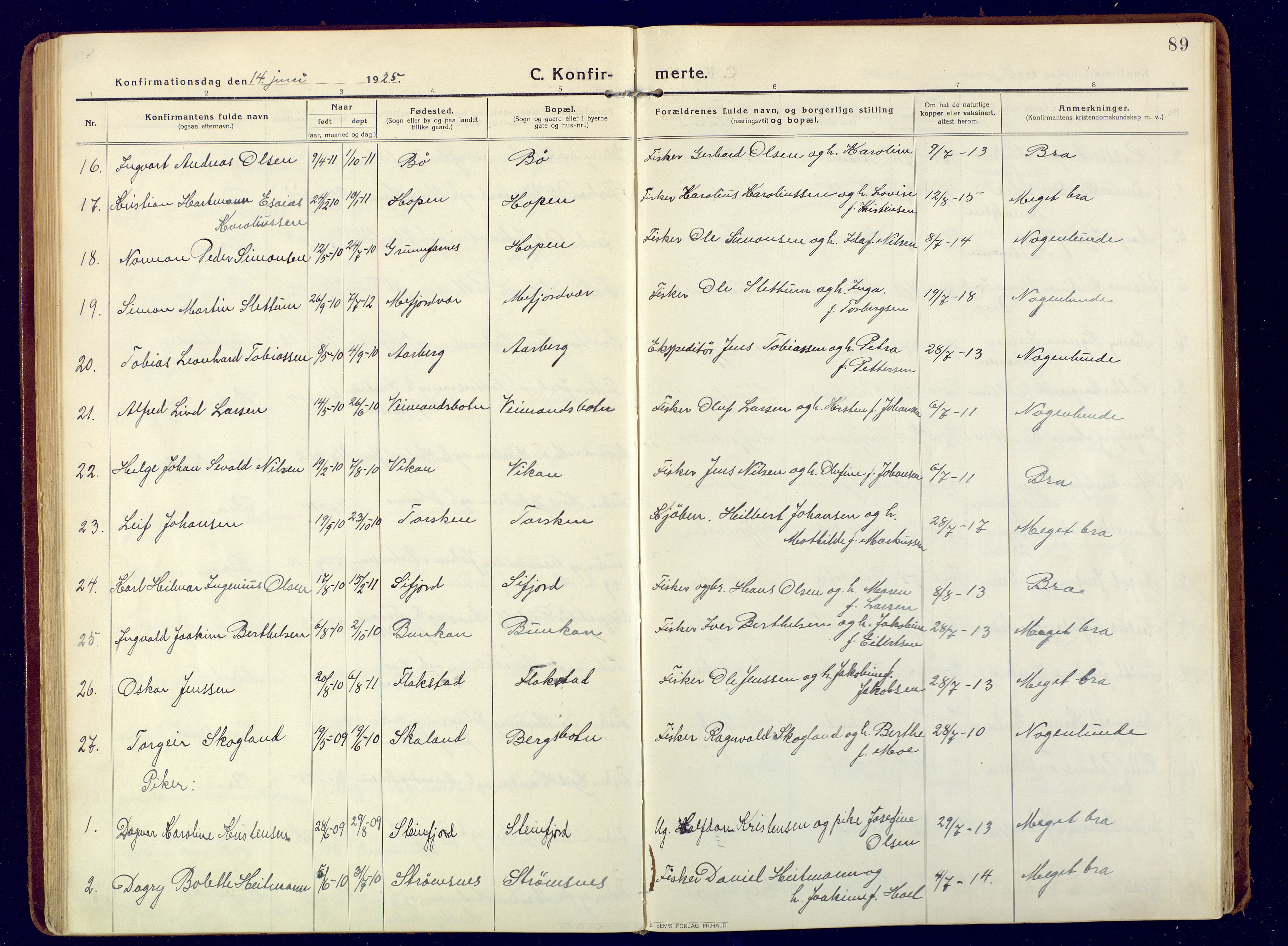 Berg sokneprestkontor, SATØ/S-1318/G/Ga/Gaa: Parish register (official) no. 9, 1916-1928, p. 89