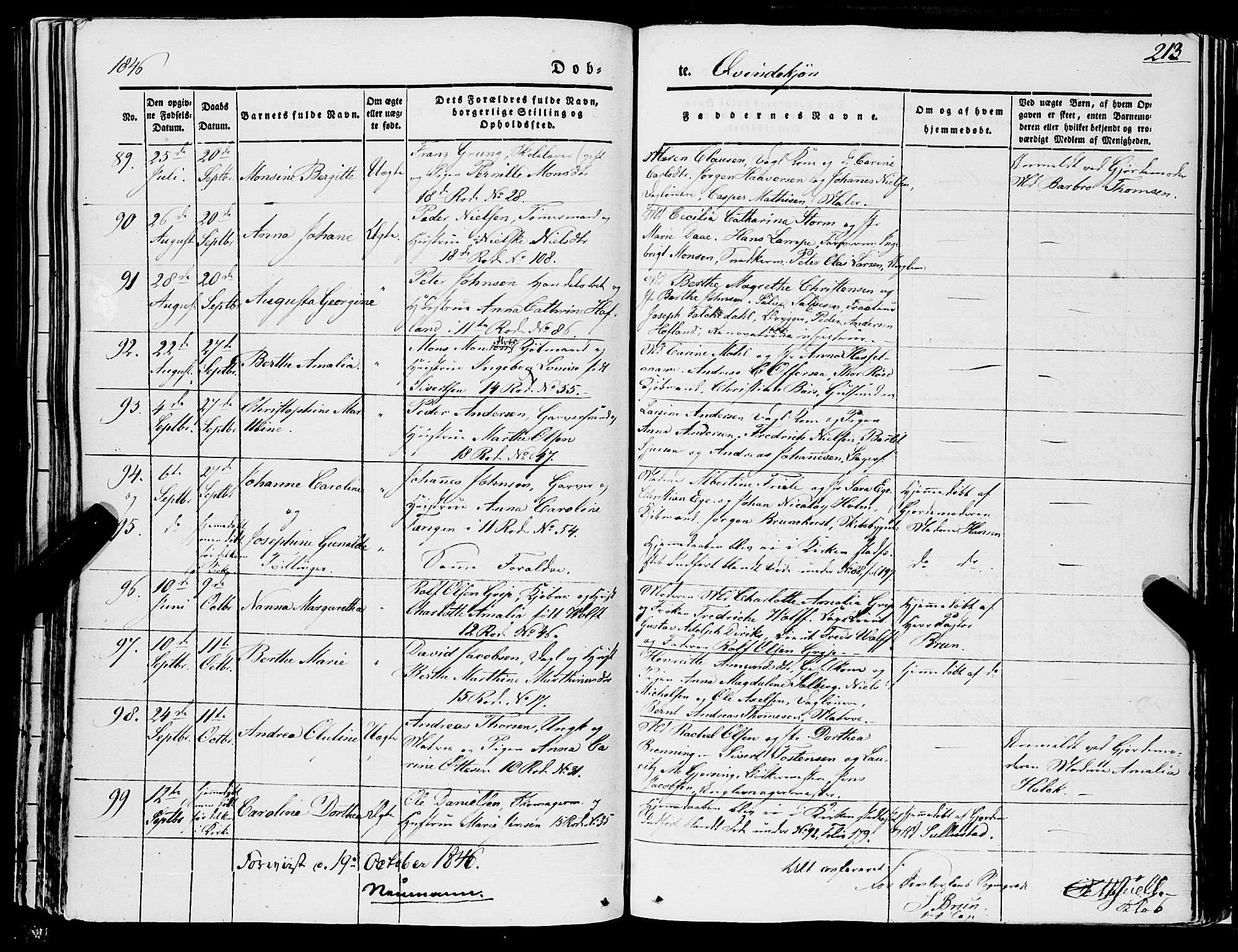 Domkirken sokneprestembete, SAB/A-74801/H/Haa/L0019: Parish register (official) no. B 2, 1841-1851, p. 213