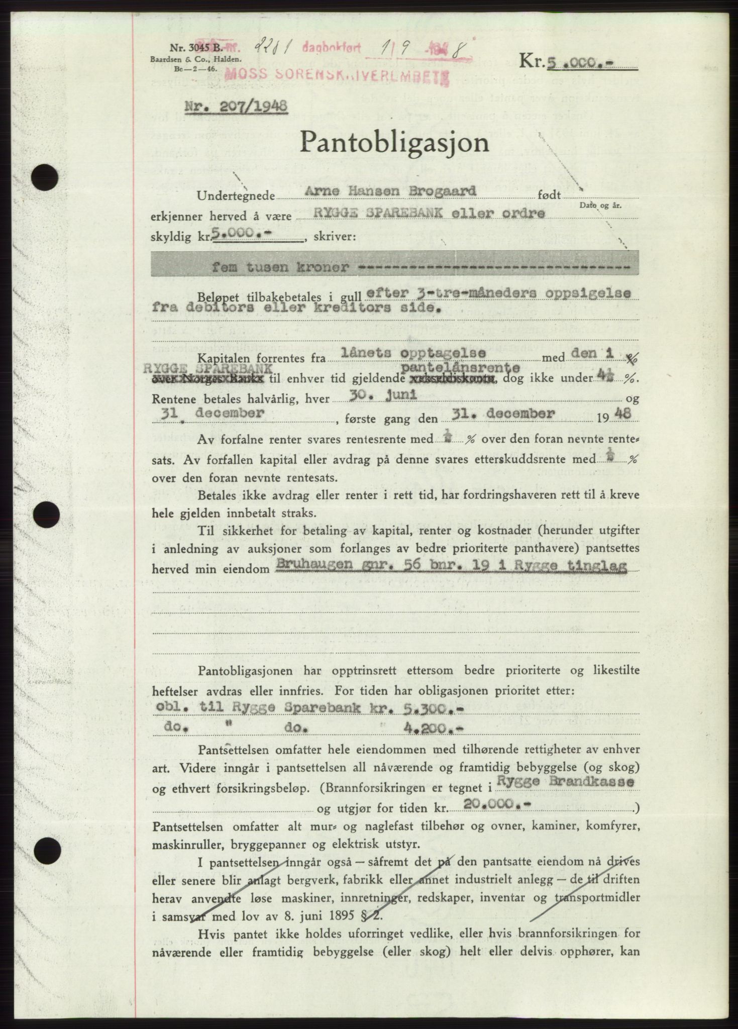 Moss sorenskriveri, AV/SAO-A-10168: Mortgage book no. B20, 1948-1948, Diary no: : 2281/1948