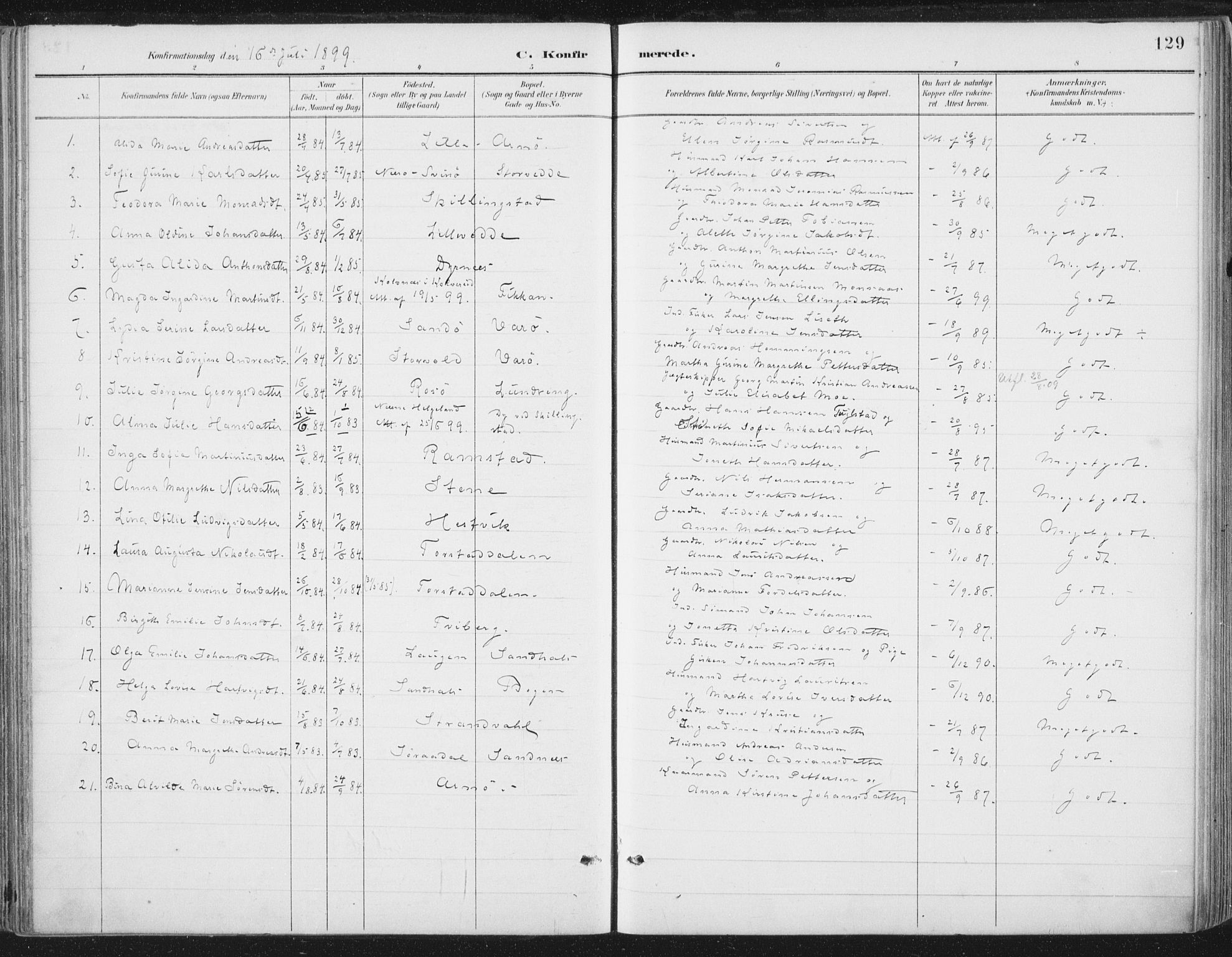 Ministerialprotokoller, klokkerbøker og fødselsregistre - Nord-Trøndelag, AV/SAT-A-1458/784/L0673: Parish register (official) no. 784A08, 1888-1899, p. 129