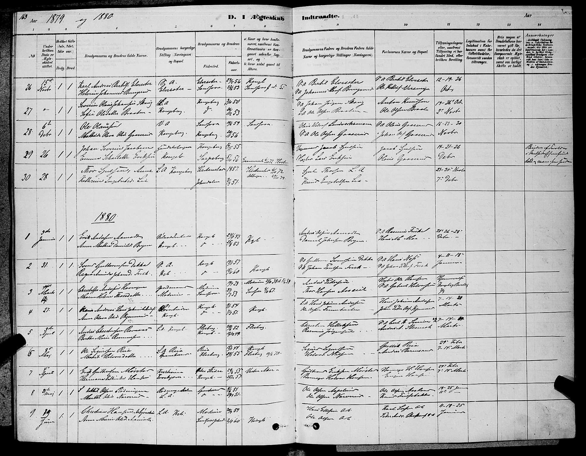 Kongsberg kirkebøker, AV/SAKO-A-22/G/Ga/L0005: Parish register (copy) no. 5, 1878-1889, p. 163