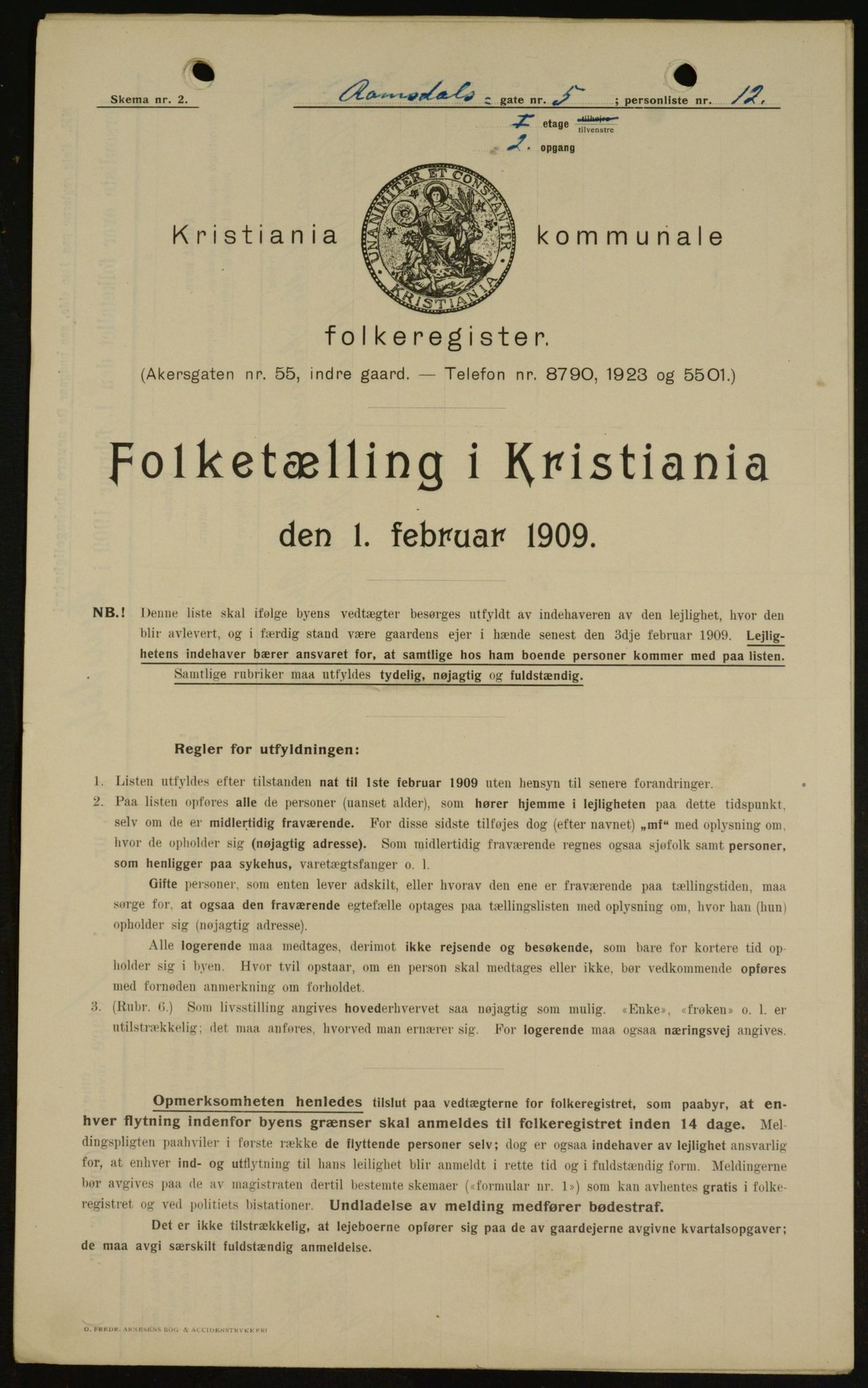 OBA, Municipal Census 1909 for Kristiania, 1909, p. 75445