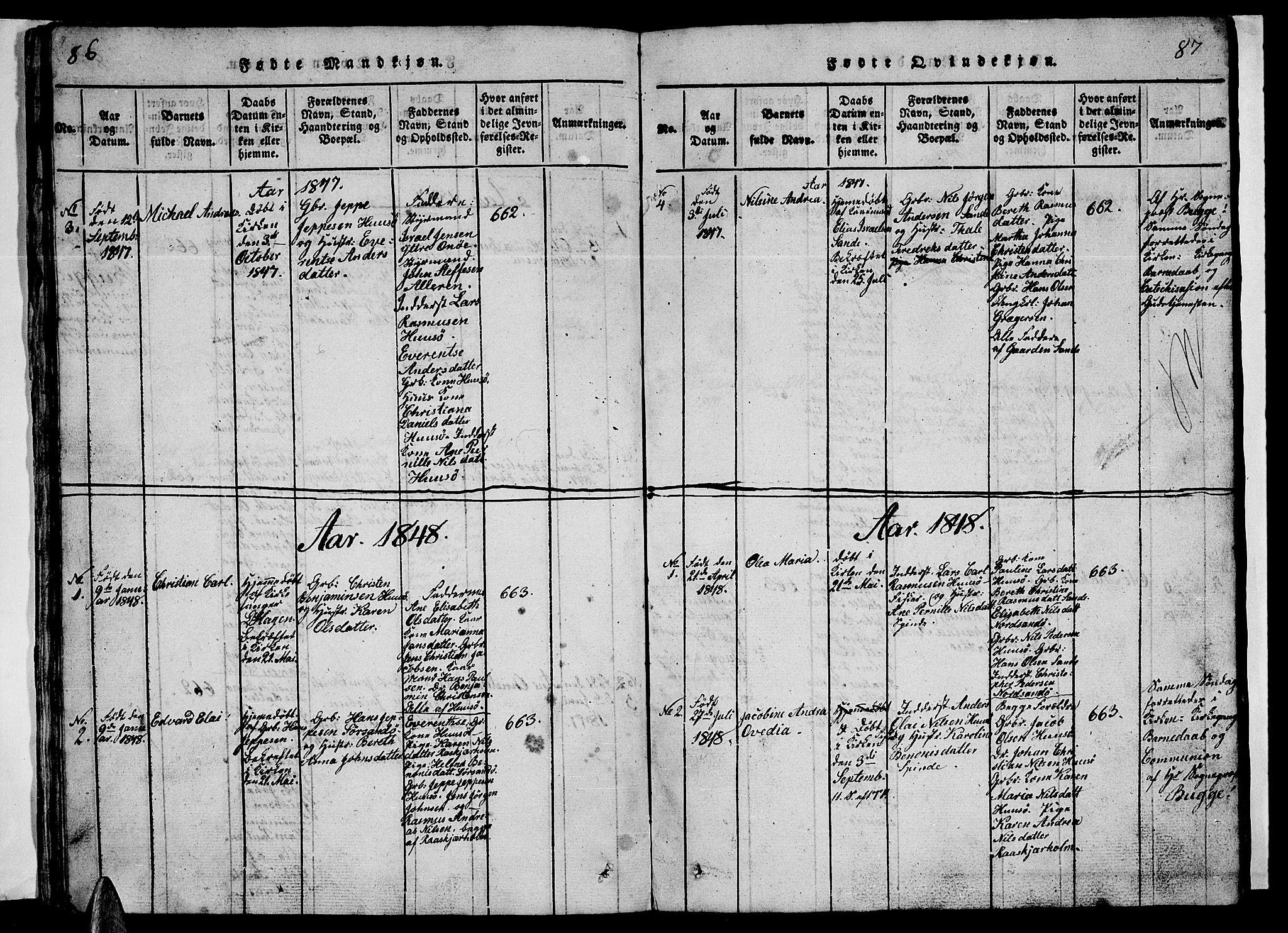 Ministerialprotokoller, klokkerbøker og fødselsregistre - Nordland, AV/SAT-A-1459/840/L0581: Parish register (copy) no. 840C01, 1820-1873, p. 86-87