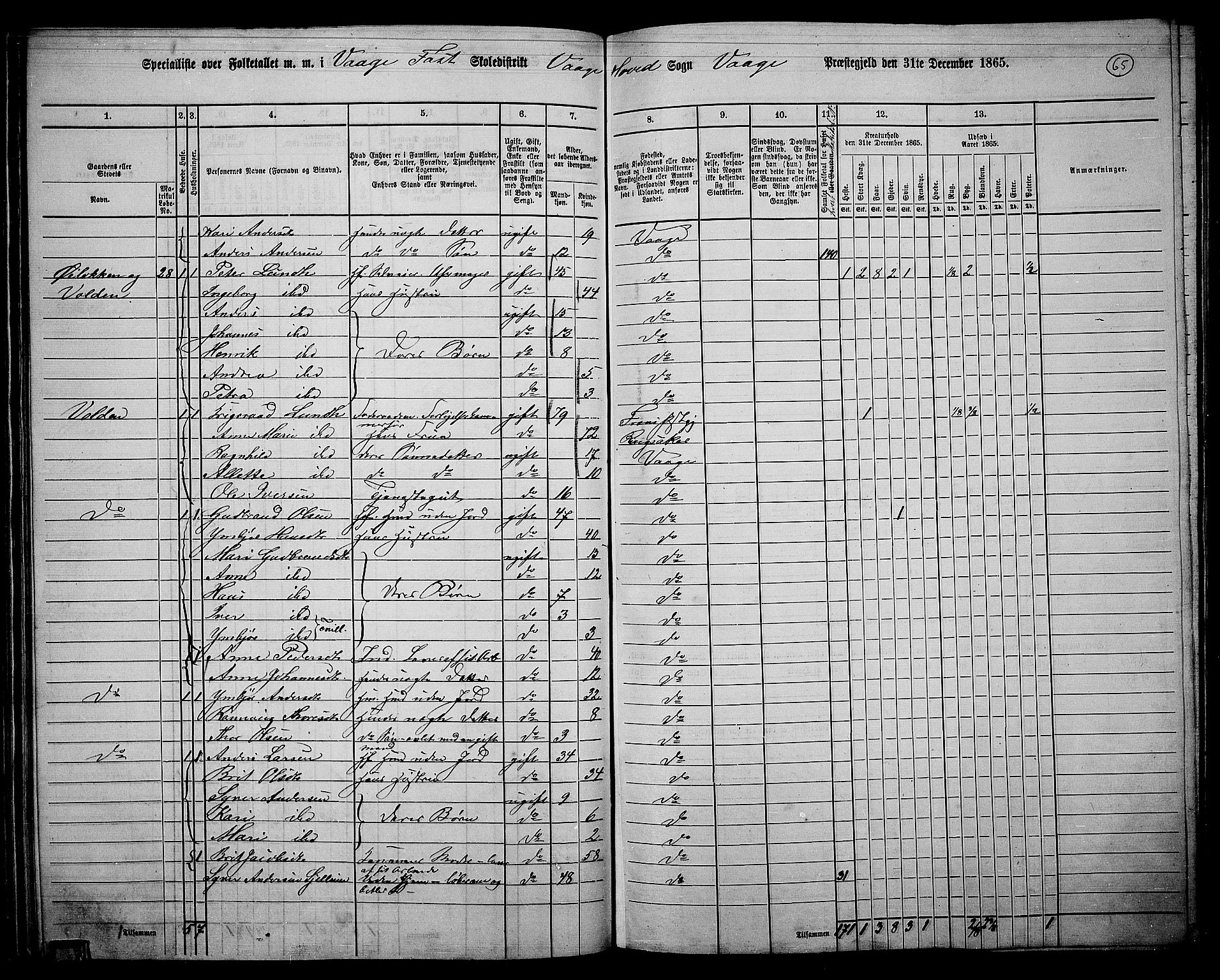 RA, 1865 census for Vågå, 1865, p. 61