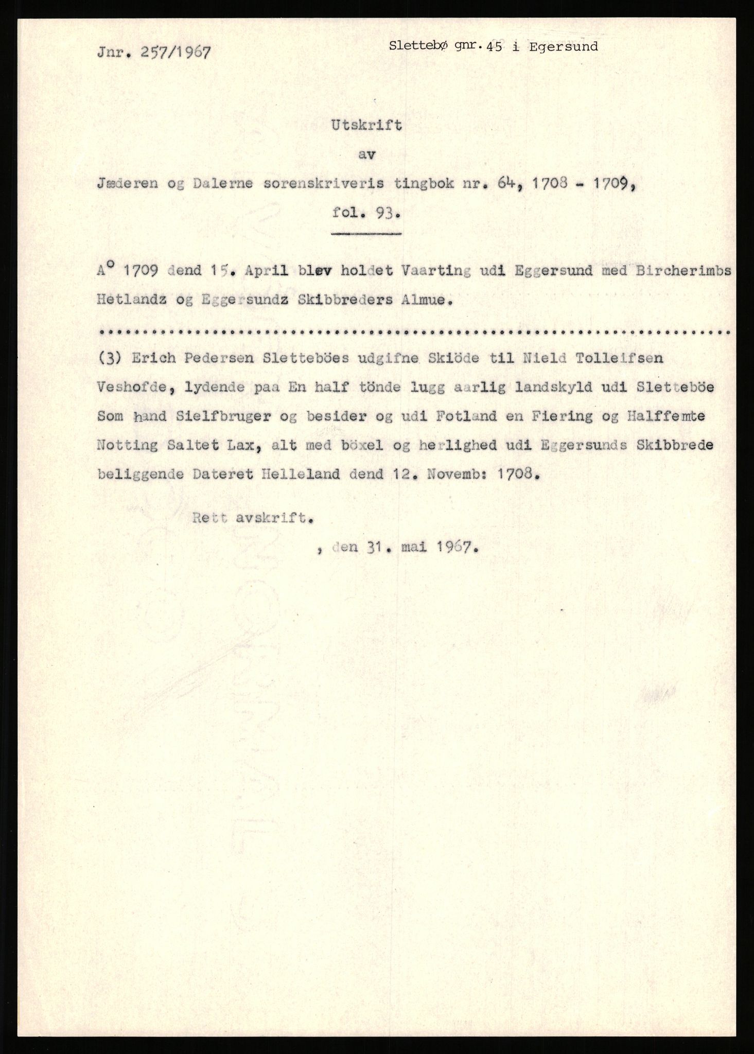 Statsarkivet i Stavanger, SAST/A-101971/03/Y/Yj/L0077: Avskrifter sortert etter gårdsnavn: Skårland - Solli i Sogndal, 1750-1930, p. 59