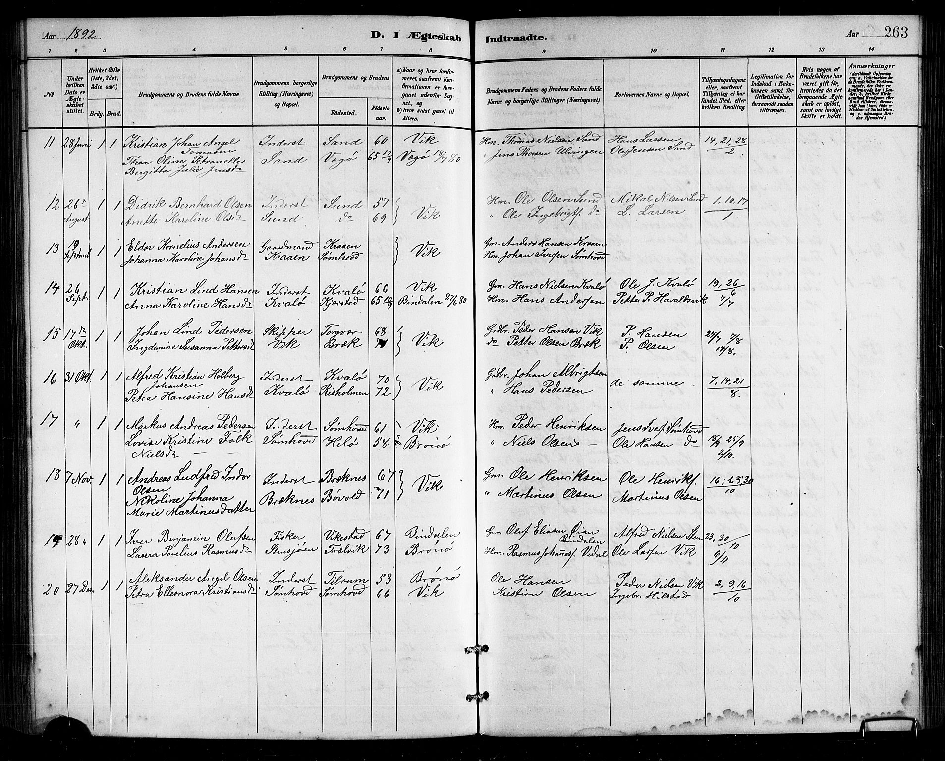 Ministerialprotokoller, klokkerbøker og fødselsregistre - Nordland, SAT/A-1459/812/L0188: Parish register (copy) no. 812C06, 1884-1912, p. 263