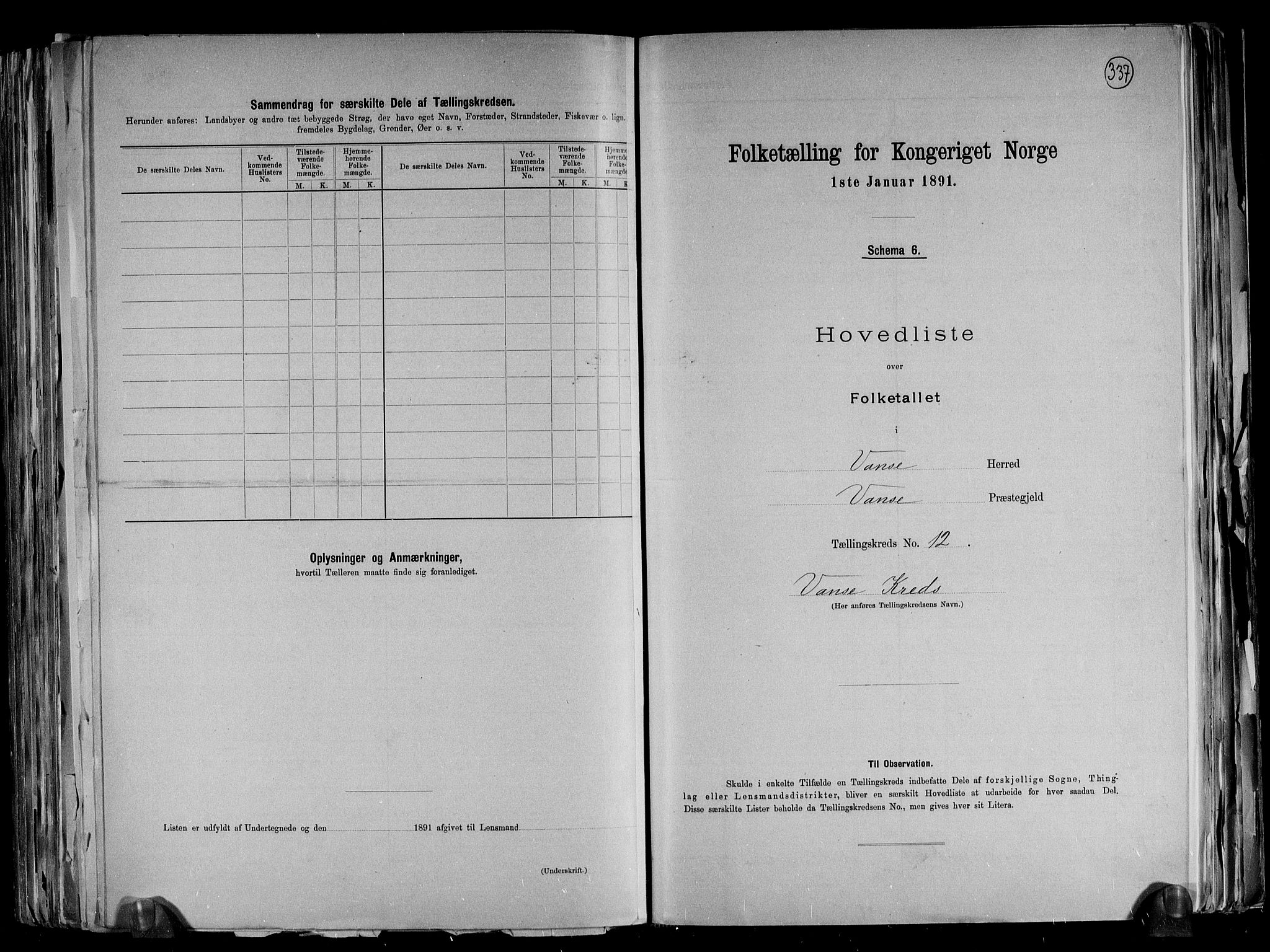 RA, 1891 census for 1041 Vanse, 1891, p. 44