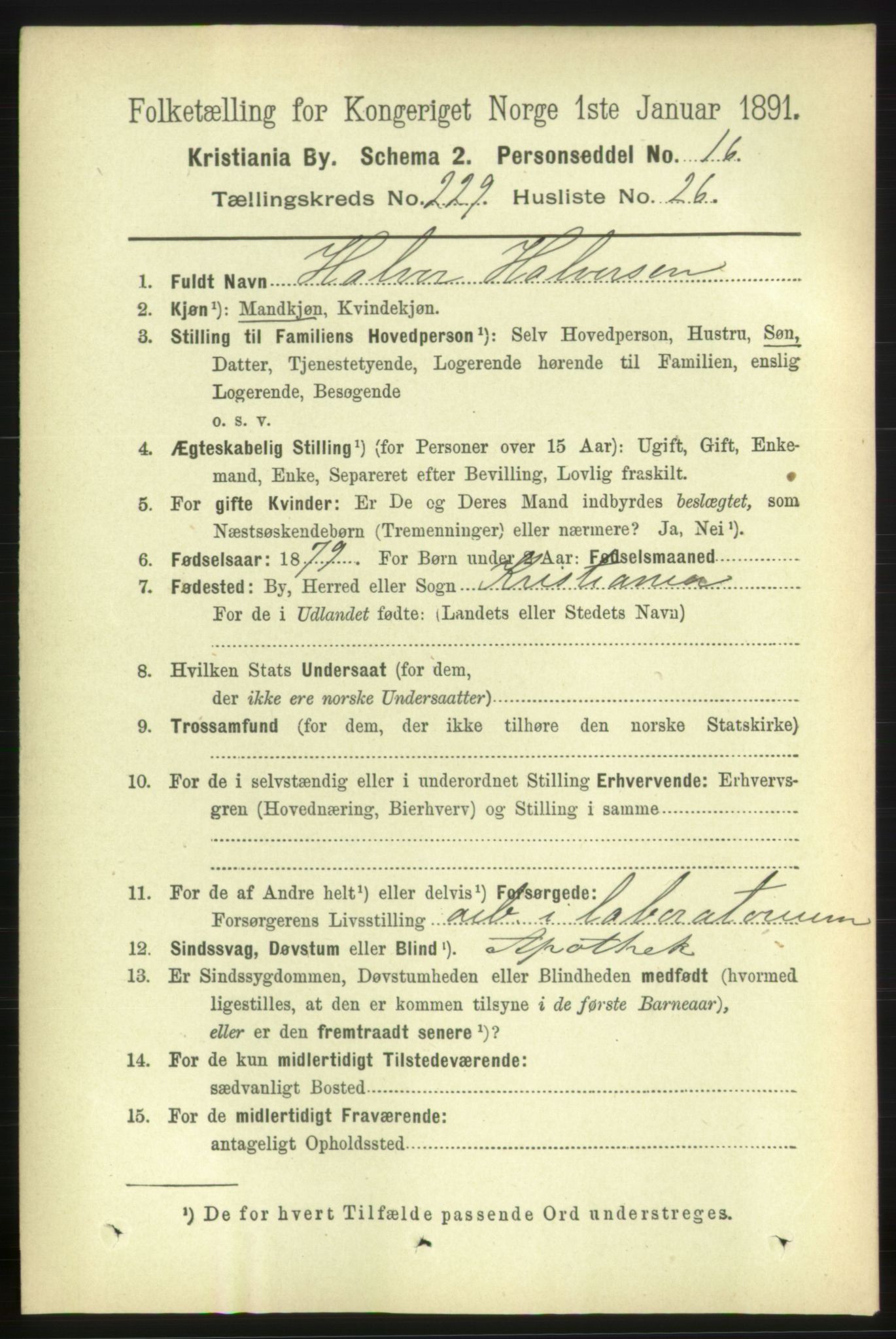 RA, 1891 census for 0301 Kristiania, 1891, p. 141164