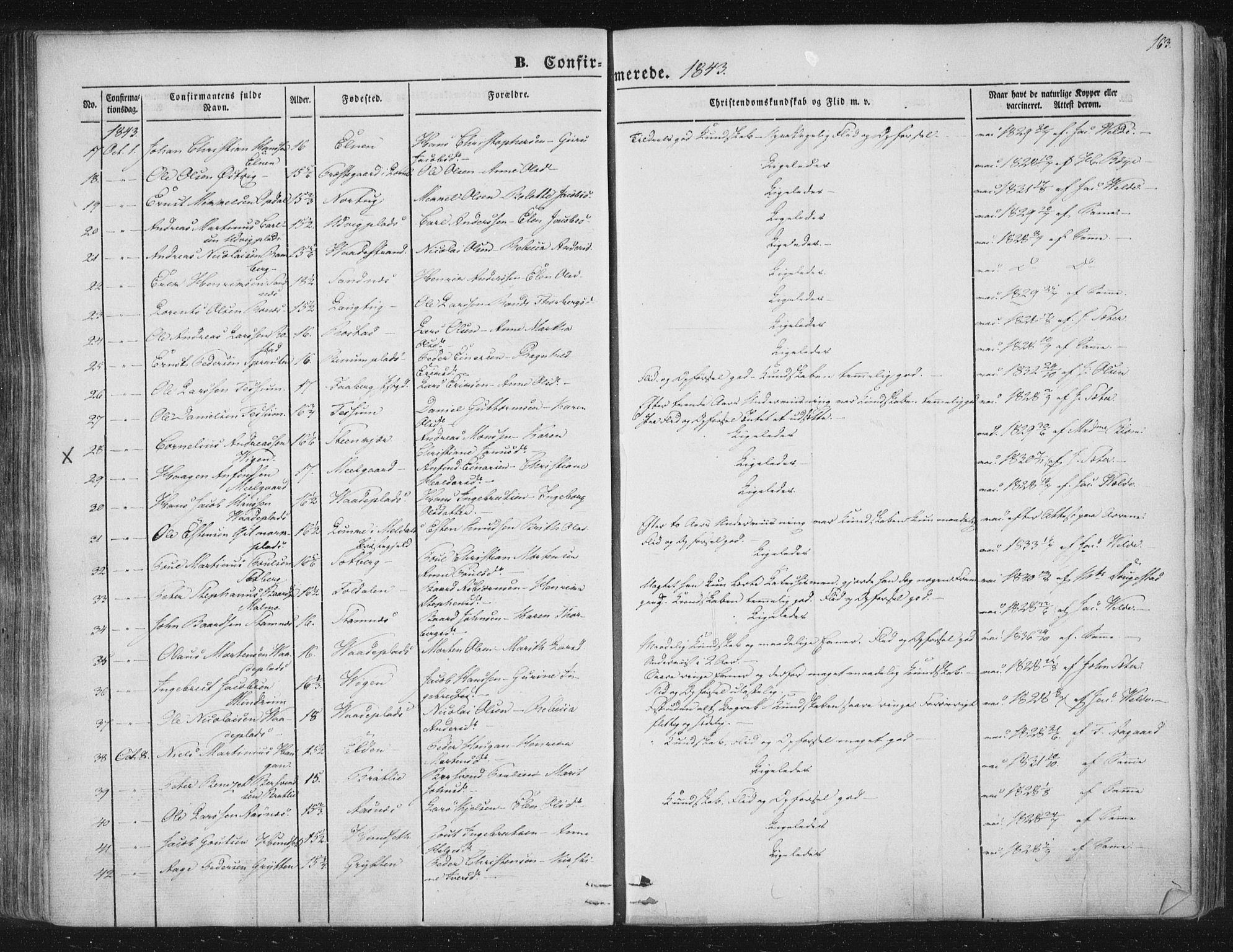 Ministerialprotokoller, klokkerbøker og fødselsregistre - Nord-Trøndelag, AV/SAT-A-1458/741/L0392: Parish register (official) no. 741A06, 1836-1848, p. 163