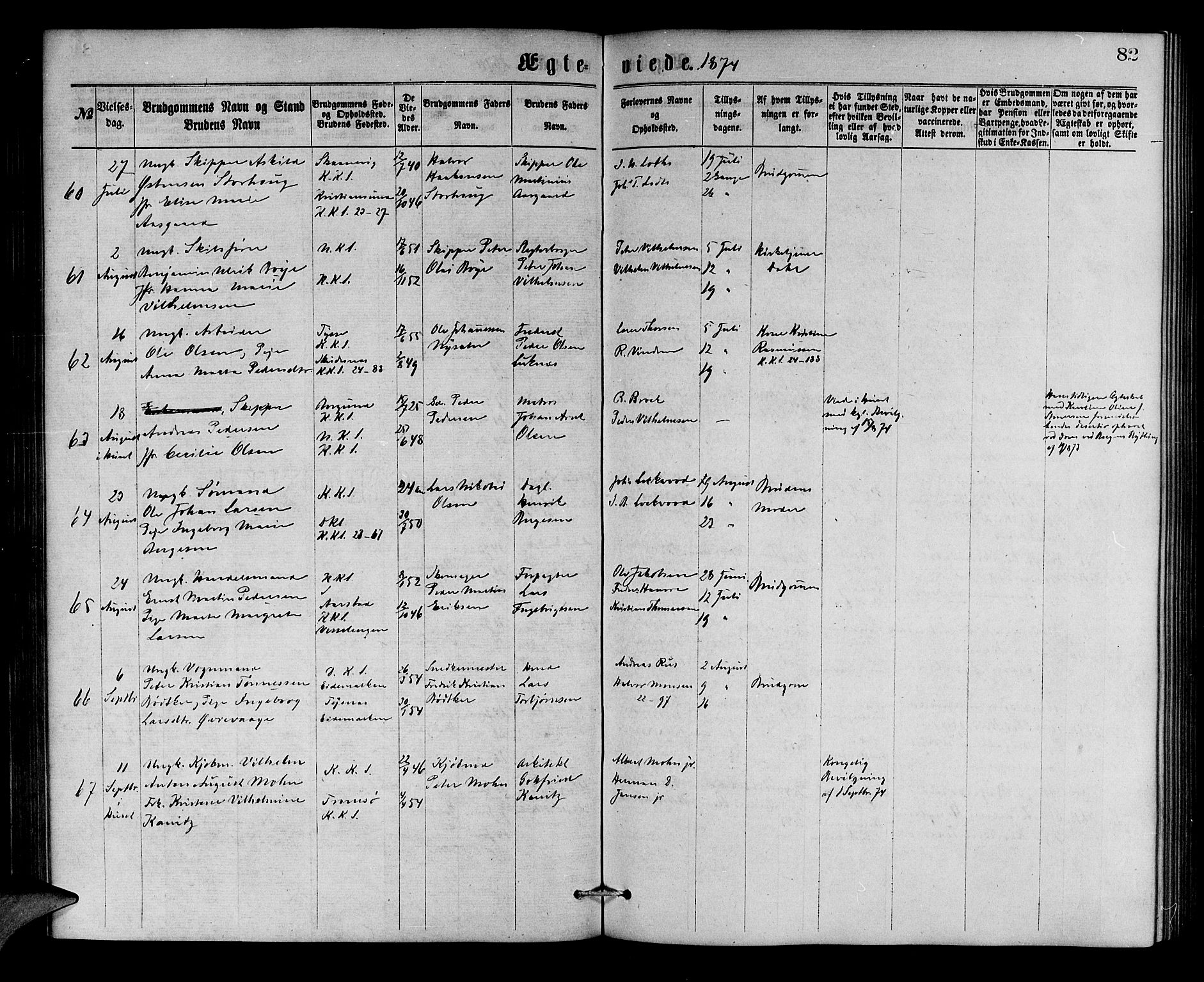 Korskirken sokneprestembete, AV/SAB-A-76101/H/Hab: Parish register (copy) no. D 2, 1867-1886, p. 82