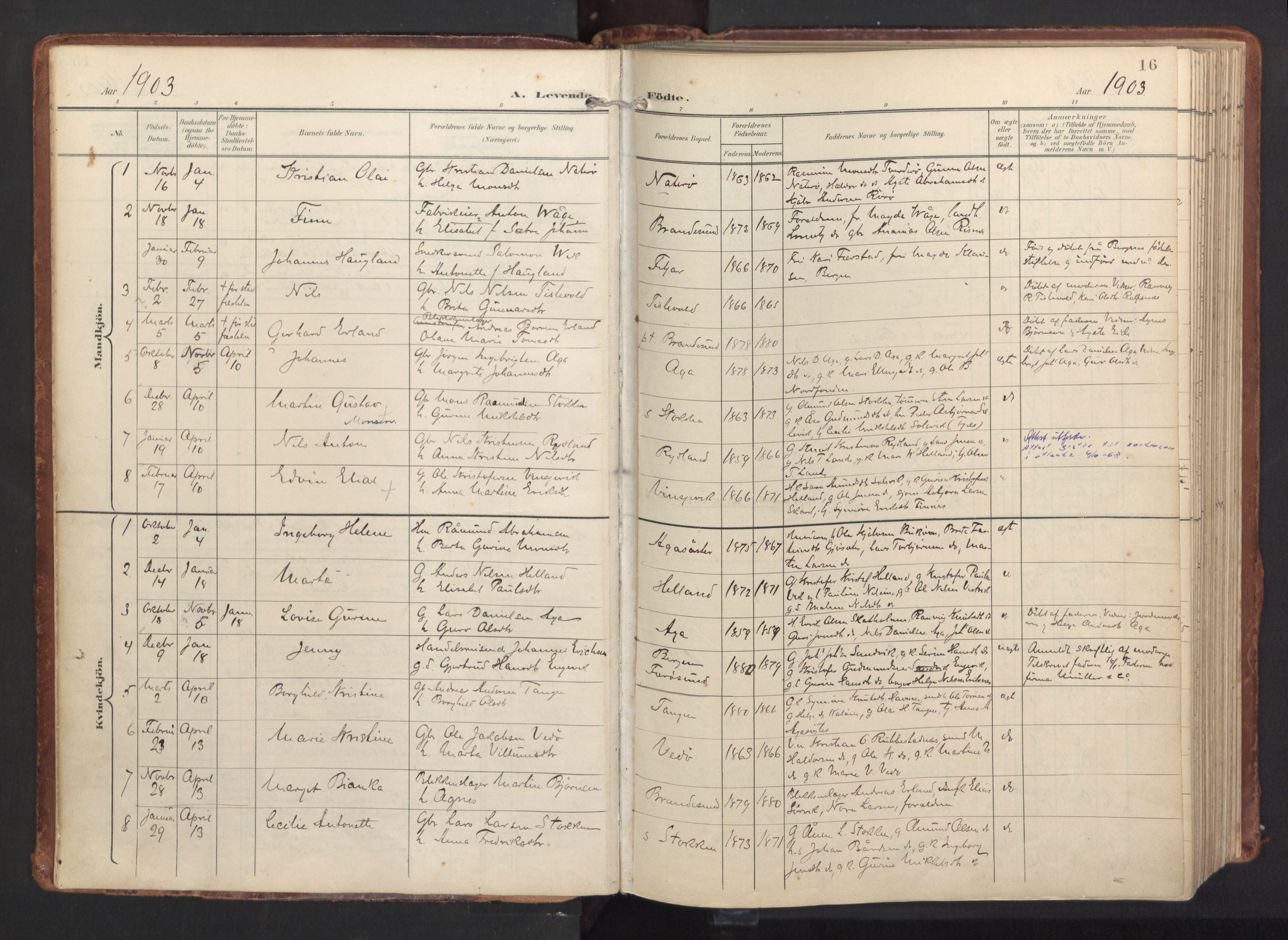 Fitjar sokneprestembete, SAB/A-99926: Parish register (official) no. A 3, 1900-1918, p. 16