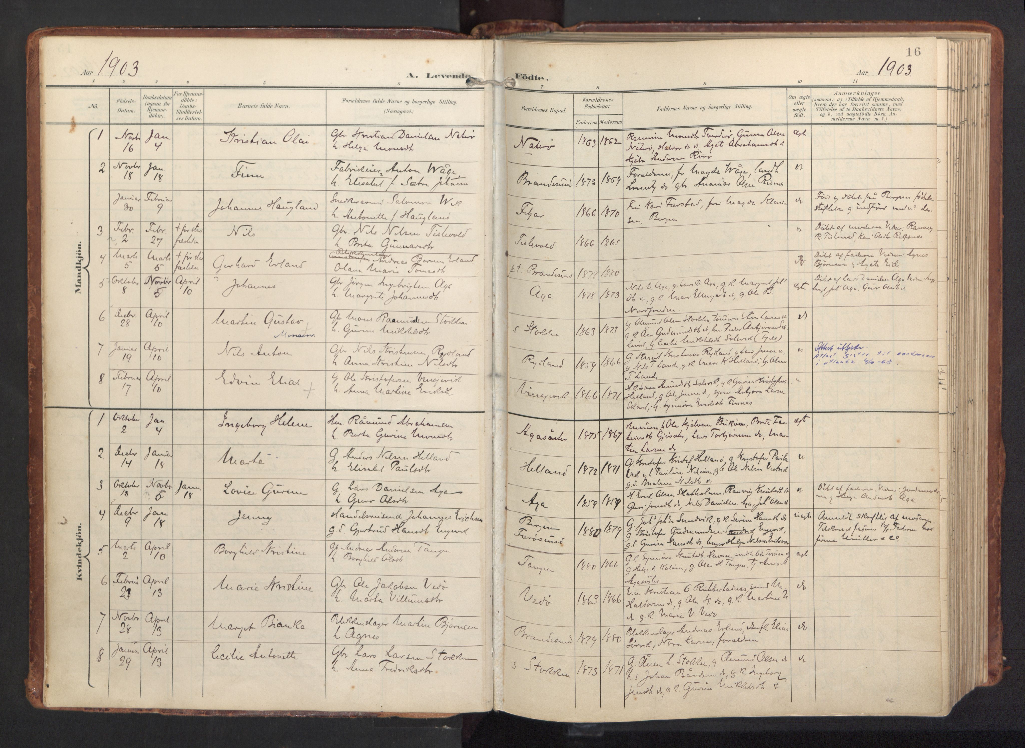 Fitjar sokneprestembete, AV/SAB-A-99926: Parish register (official) no. A 3, 1900-1918, p. 16