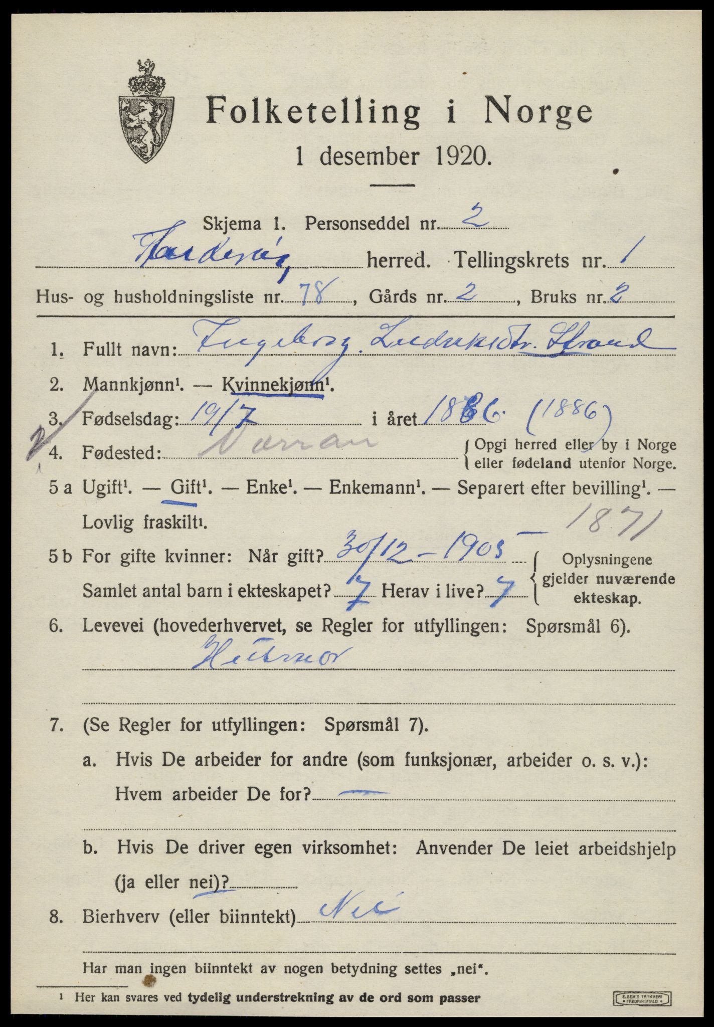 SAT, 1920 census for Inderøy, 1920, p. 1801