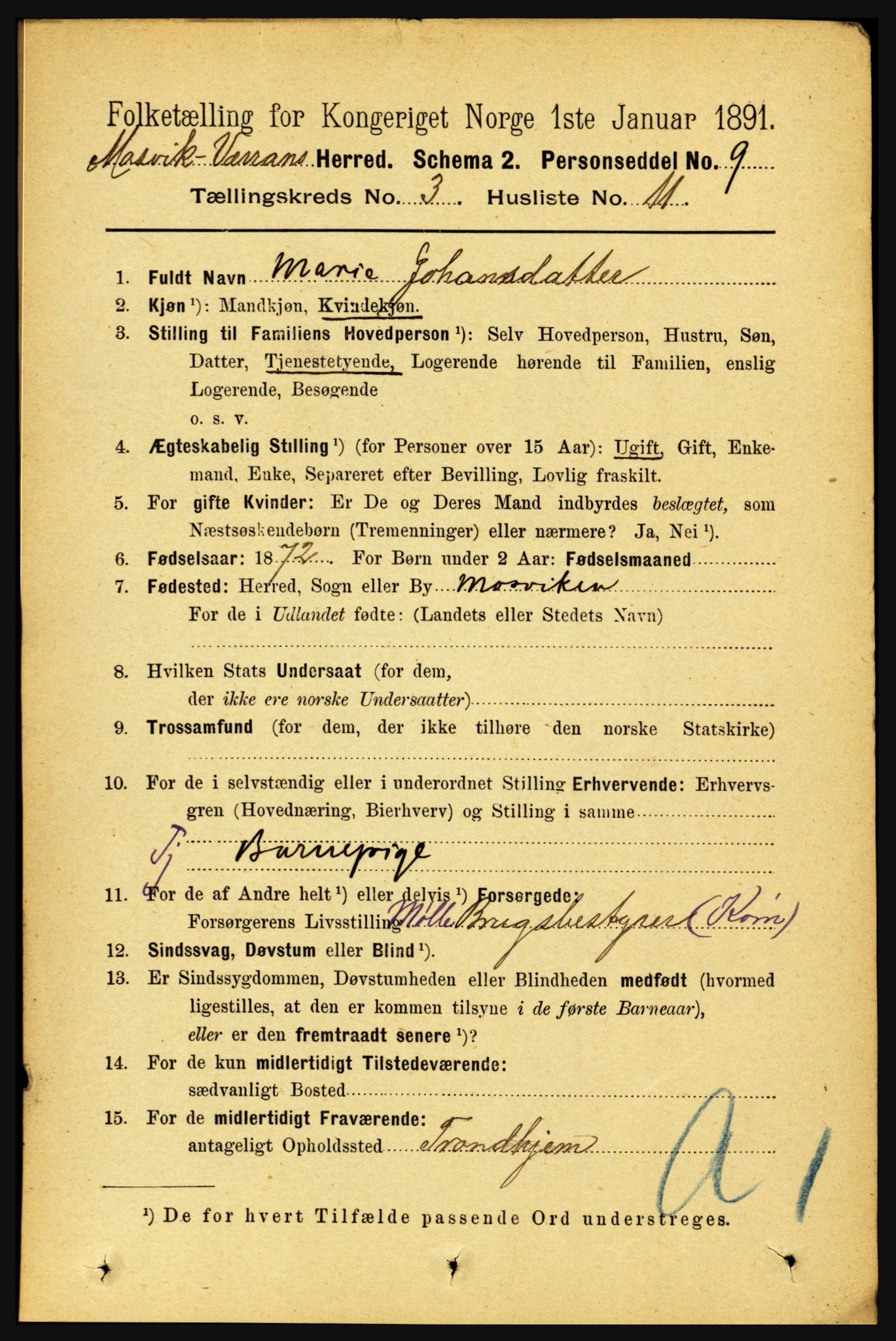 RA, 1891 census for 1723 Mosvik og Verran, 1891, p. 993