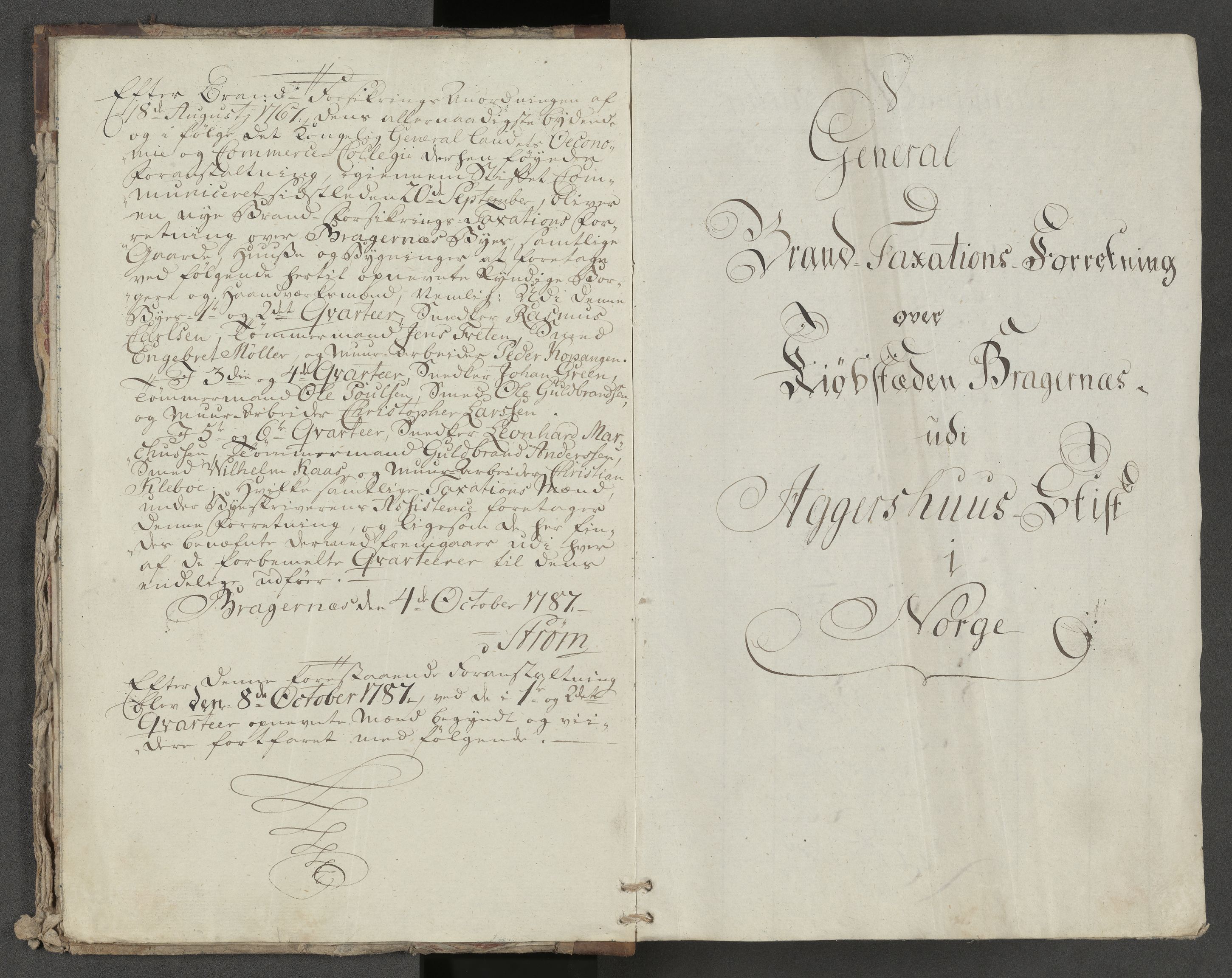 Kommersekollegiet, Brannforsikringskontoret 1767-1814, AV/RA-EA-5458/F/Fa/L0010a/0001: Bragernes / Branntakstprotokoll, 1787