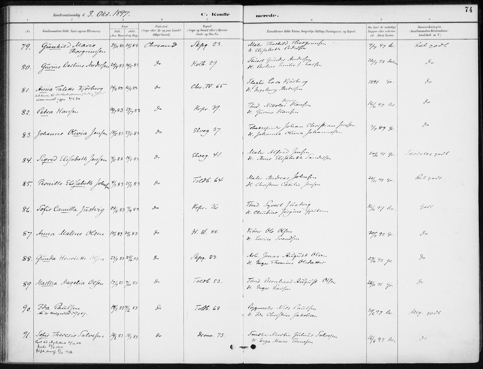 Kristiansand domprosti, AV/SAK-1112-0006/F/Fa/L0020: Parish register (official) no. A 19, 1893-1904, p. 74