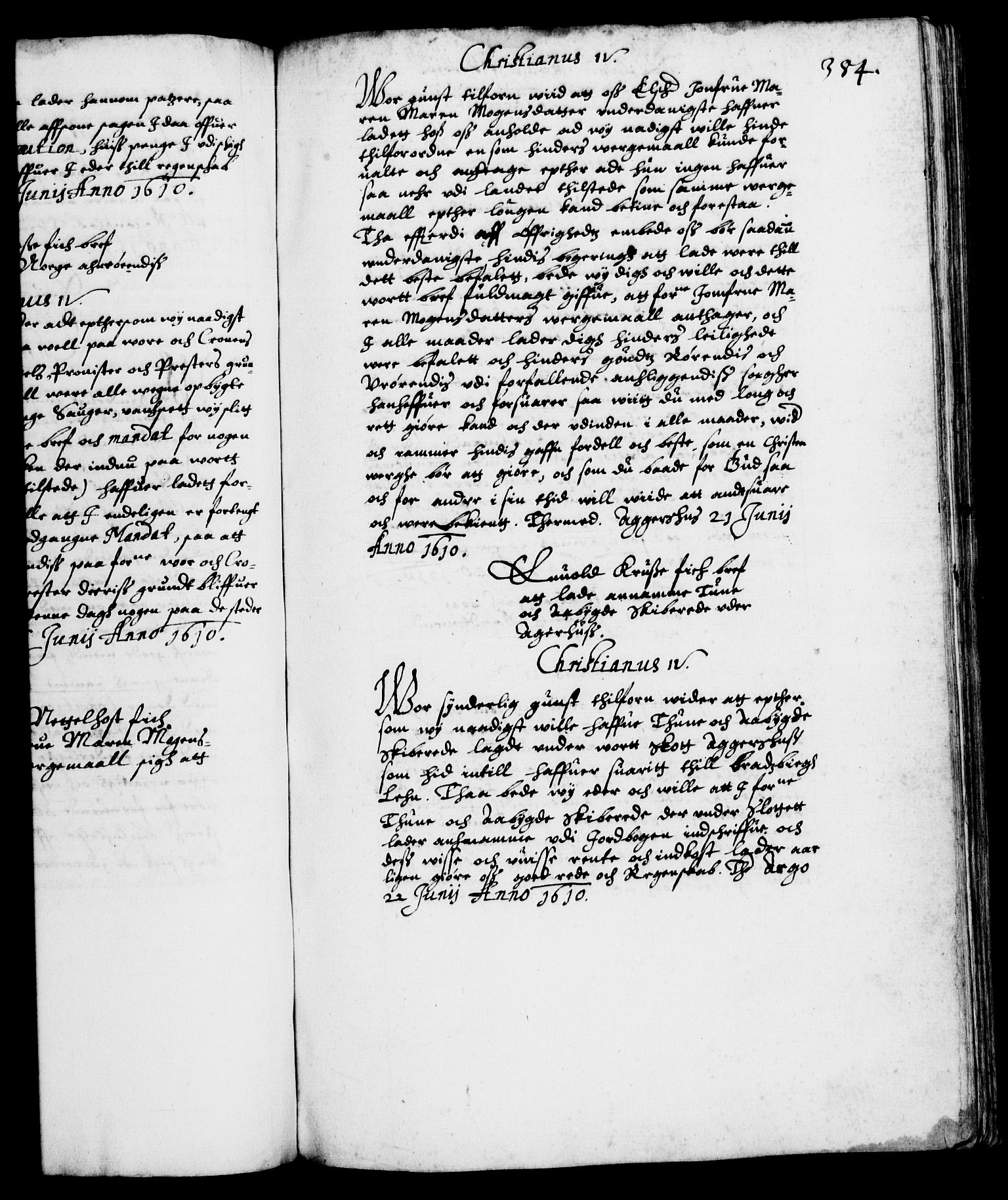 Danske Kanselli 1572-1799, RA/EA-3023/F/Fc/Fca/Fcab/L0003: Norske tegnelser (mikrofilm), 1596-1616, p. 384a