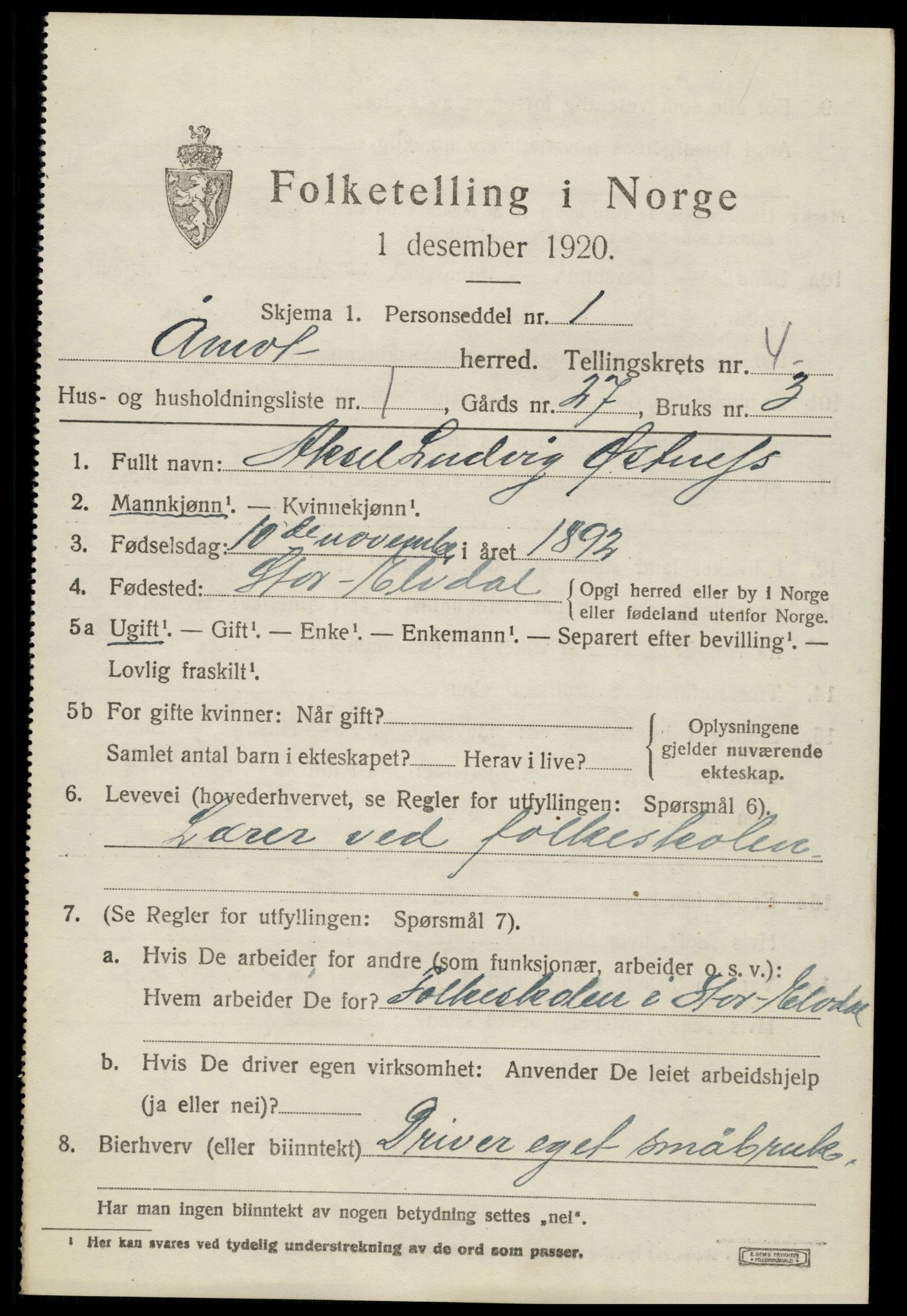 SAH, 1920 census for Åmot, 1920, p. 6437