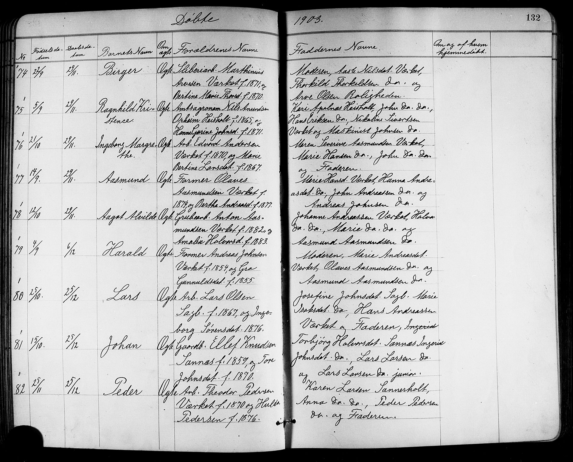 Holla kirkebøker, AV/SAKO-A-272/G/Ga/L0005: Parish register (copy) no. I 5, 1891-1917, p. 132