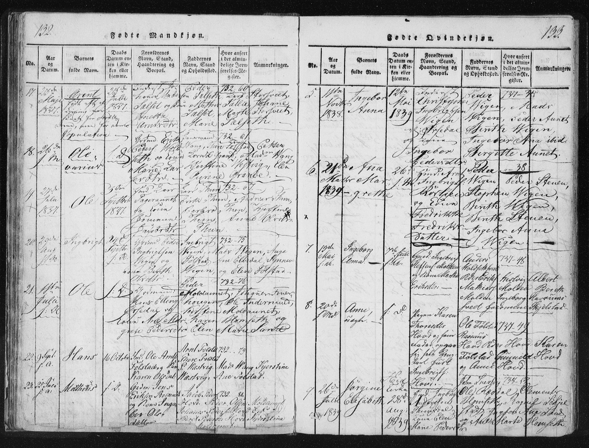 Ministerialprotokoller, klokkerbøker og fødselsregistre - Nord-Trøndelag, SAT/A-1458/744/L0417: Parish register (official) no. 744A01, 1817-1842, p. 132-133