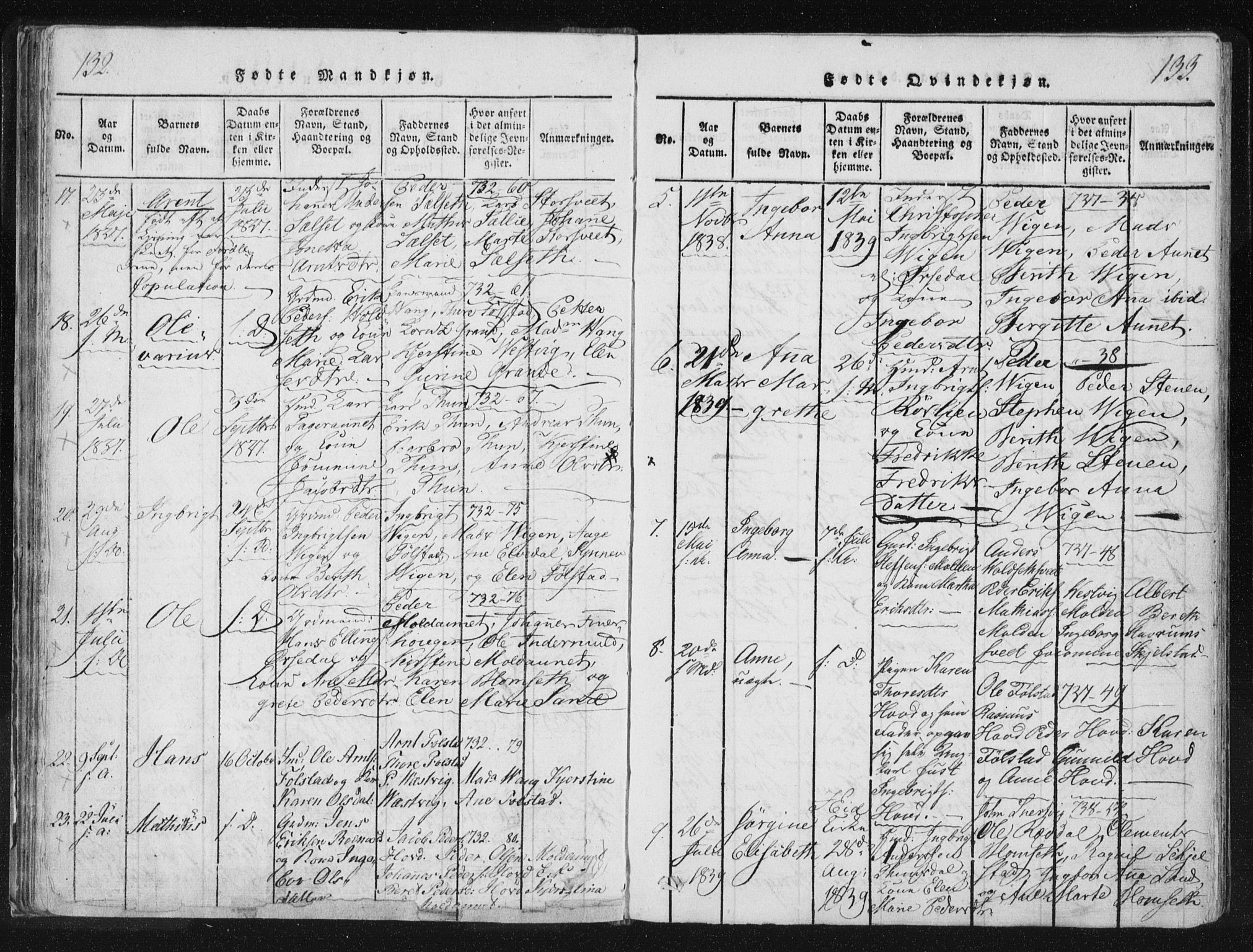 Ministerialprotokoller, klokkerbøker og fødselsregistre - Nord-Trøndelag, AV/SAT-A-1458/744/L0417: Parish register (official) no. 744A01, 1817-1842, p. 132-133