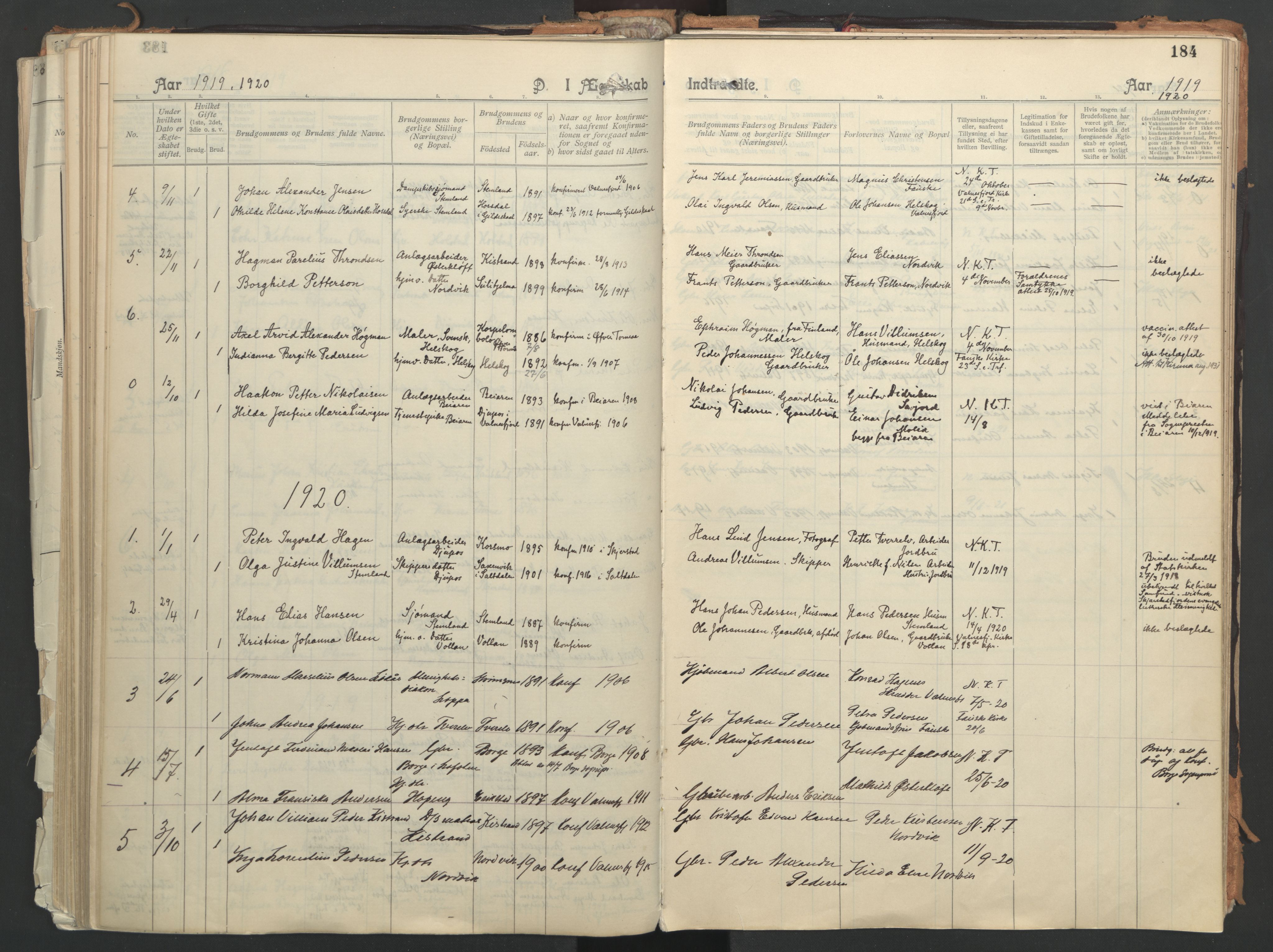 Ministerialprotokoller, klokkerbøker og fødselsregistre - Nordland, AV/SAT-A-1459/851/L0724: Parish register (official) no. 851A01, 1901-1922, p. 184