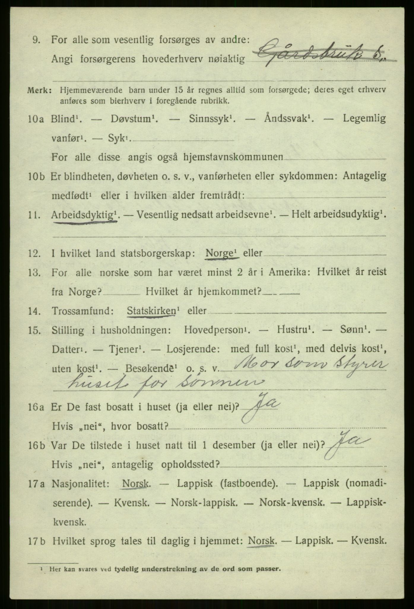 SATØ, 1920 census for Berg, 1920, p. 2443