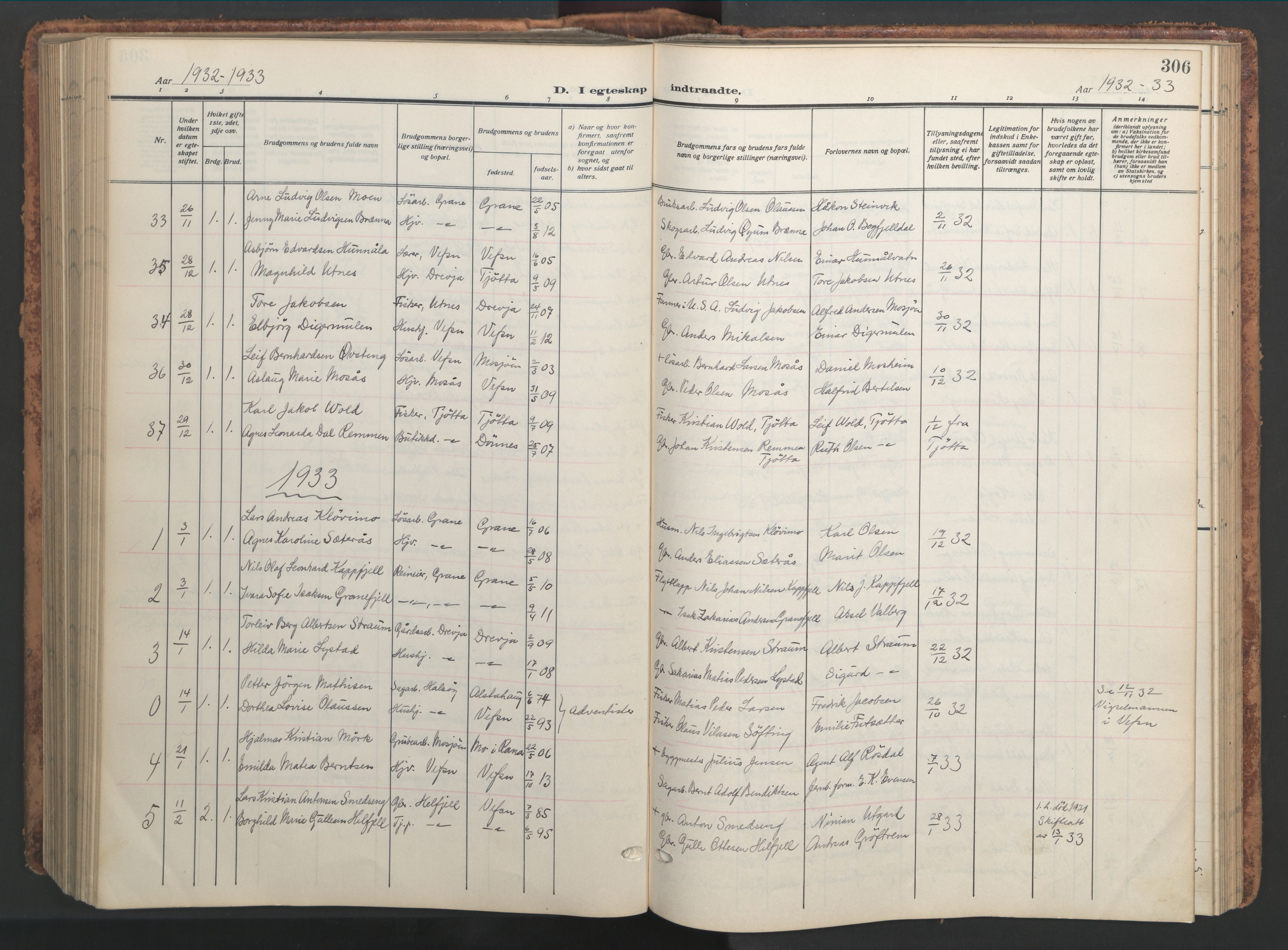 Ministerialprotokoller, klokkerbøker og fødselsregistre - Nordland, AV/SAT-A-1459/820/L0302: Parish register (copy) no. 820C04, 1917-1948, p. 306