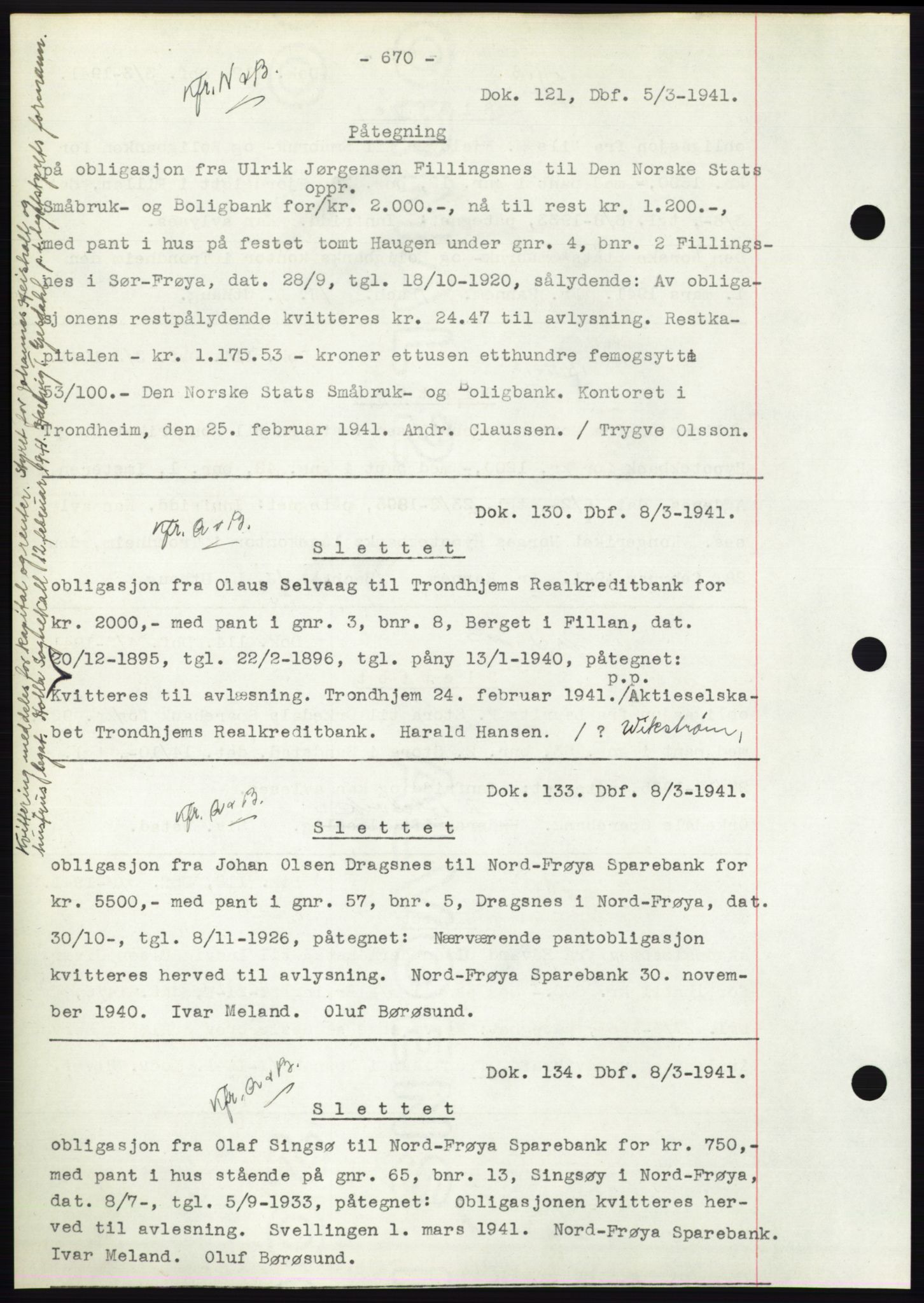 Hitra sorenskriveri, AV/SAT-A-0018/2/2C/2Ca: Mortgage book no. C1, 1936-1945, Diary no: : 121/1941