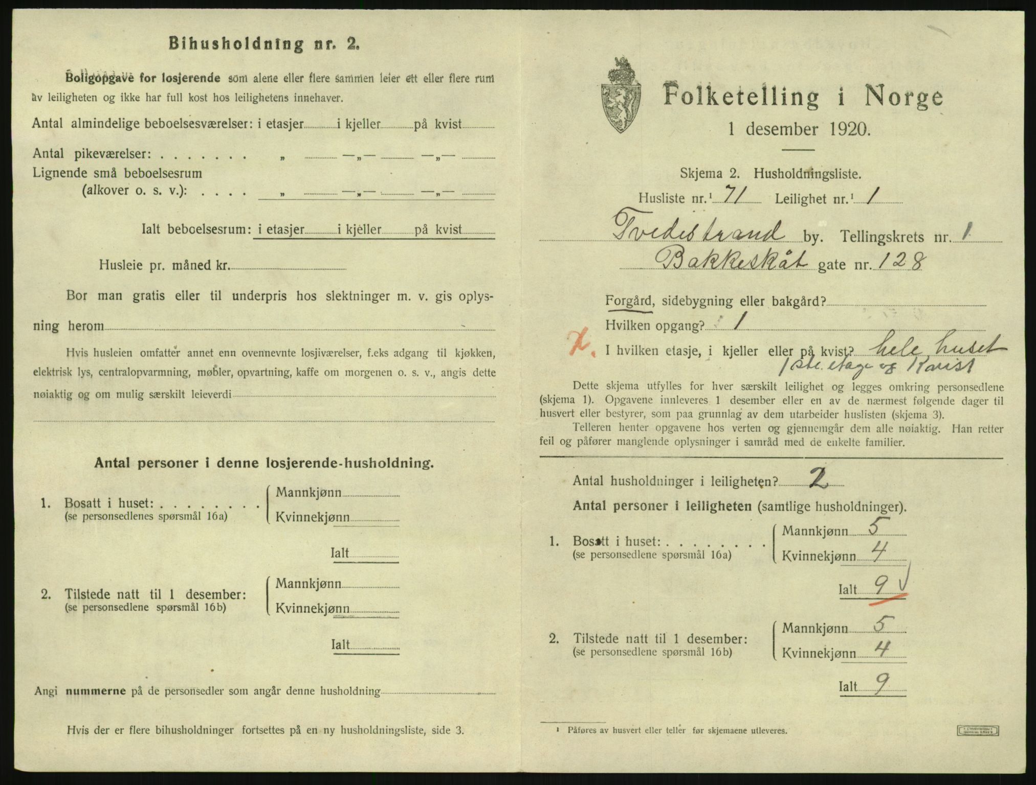 SAK, 1920 census for Tvedestrand, 1920, p. 803