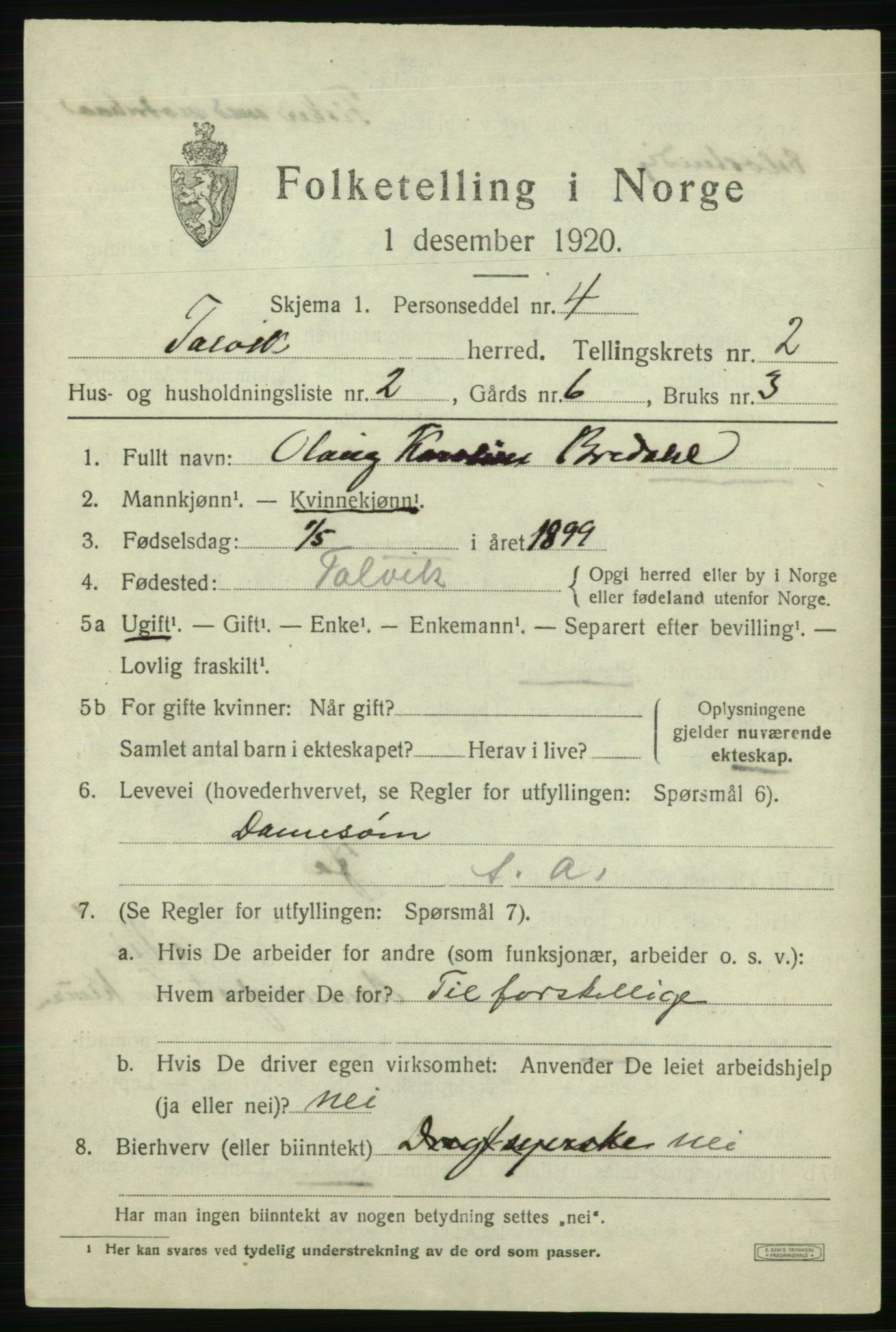 SATØ, 1920 census for Talvik, 1920, p. 1556