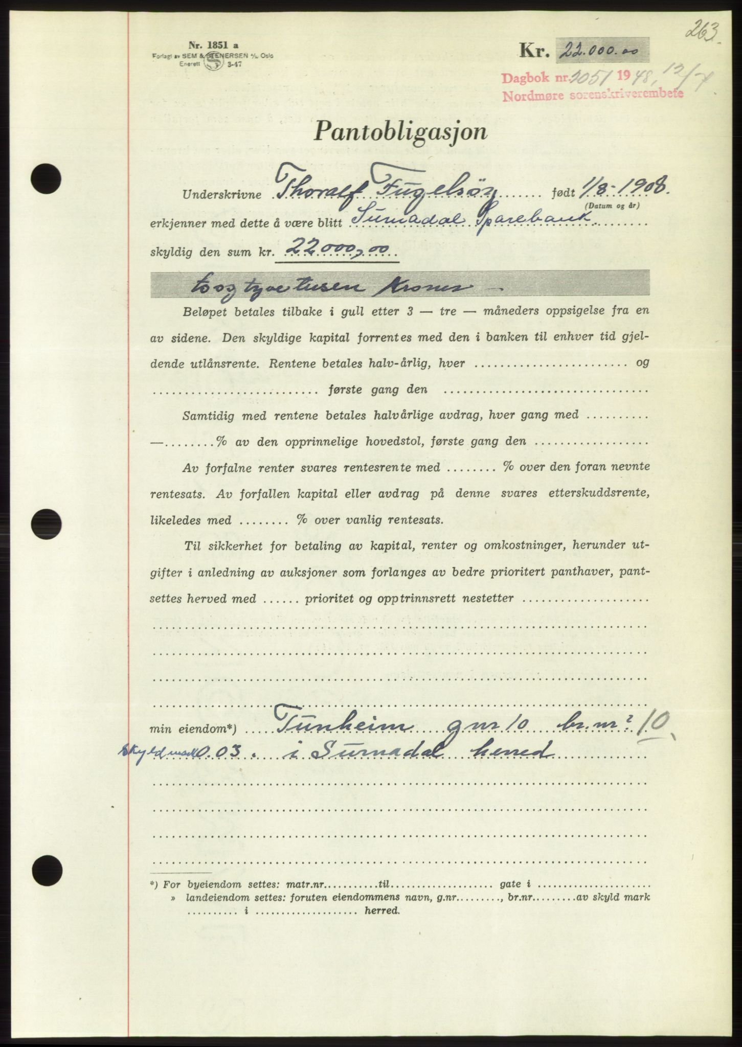 Nordmøre sorenskriveri, AV/SAT-A-4132/1/2/2Ca: Mortgage book no. B99, 1948-1948, Diary no: : 2051/1948