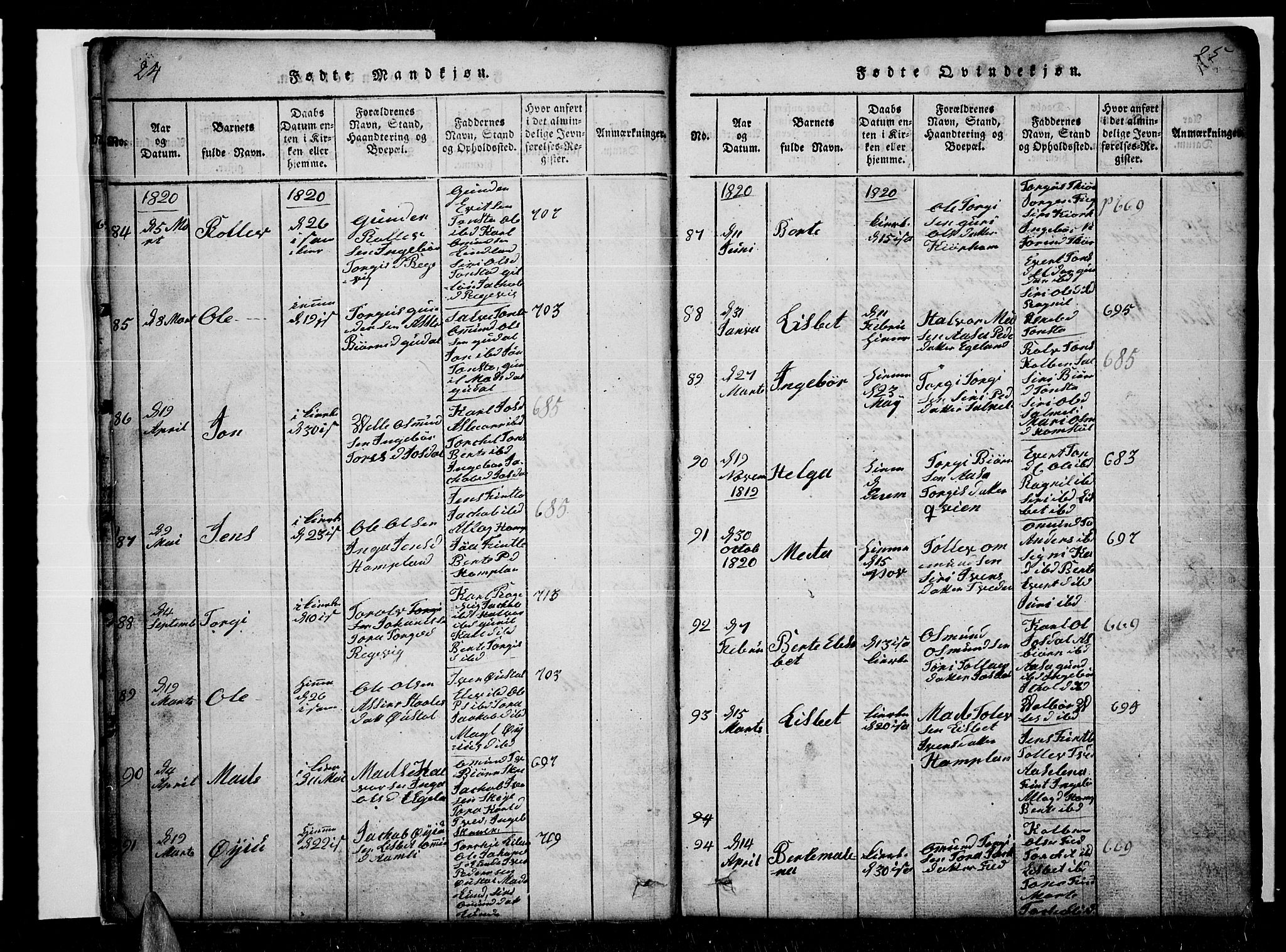 Sirdal sokneprestkontor, AV/SAK-1111-0036/F/Fb/Fbb/L0001: Parish register (copy) no. B 1, 1815-1834, p. 24-25