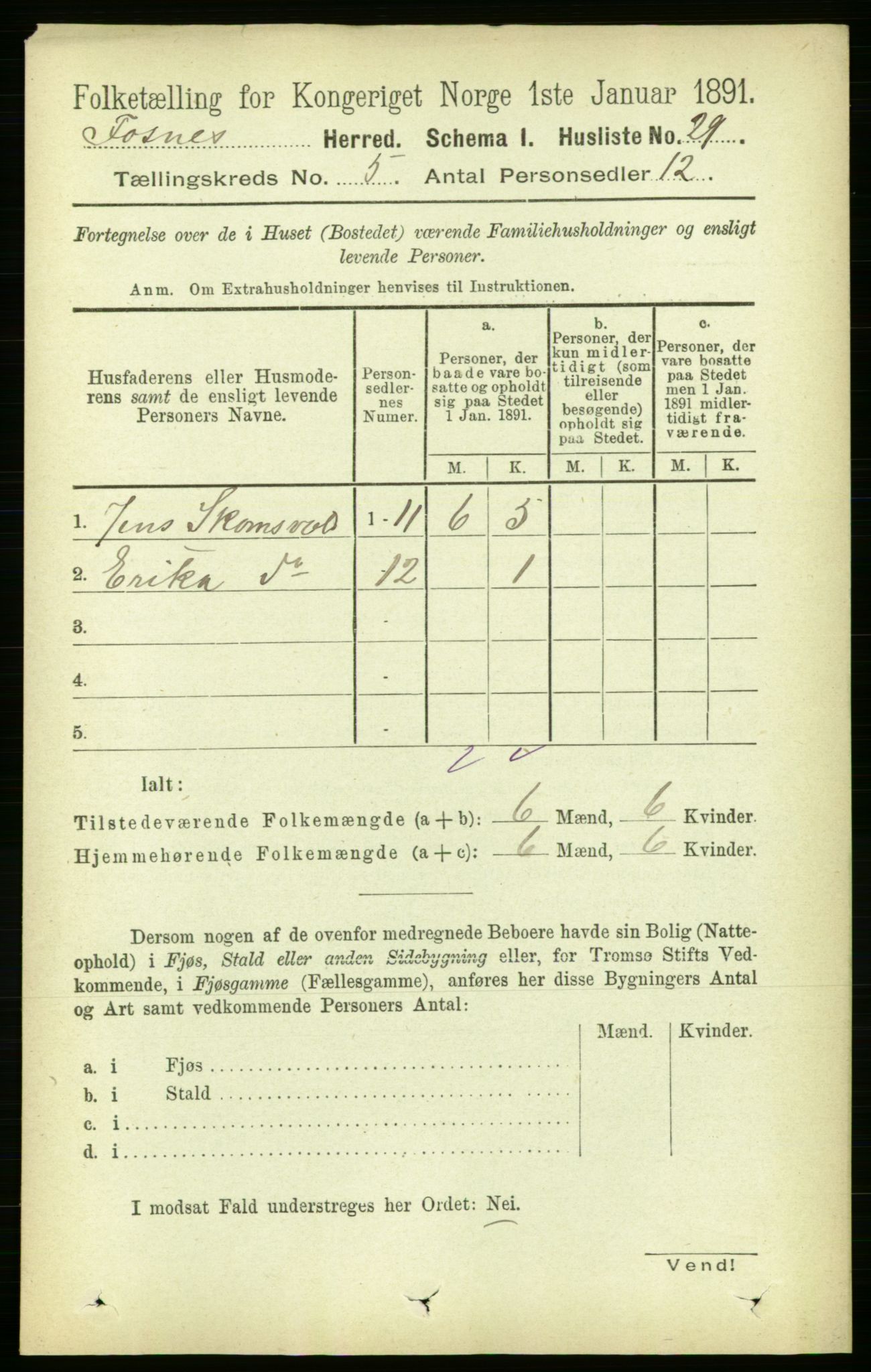 RA, 1891 census for 1748 Fosnes, 1891, p. 1921