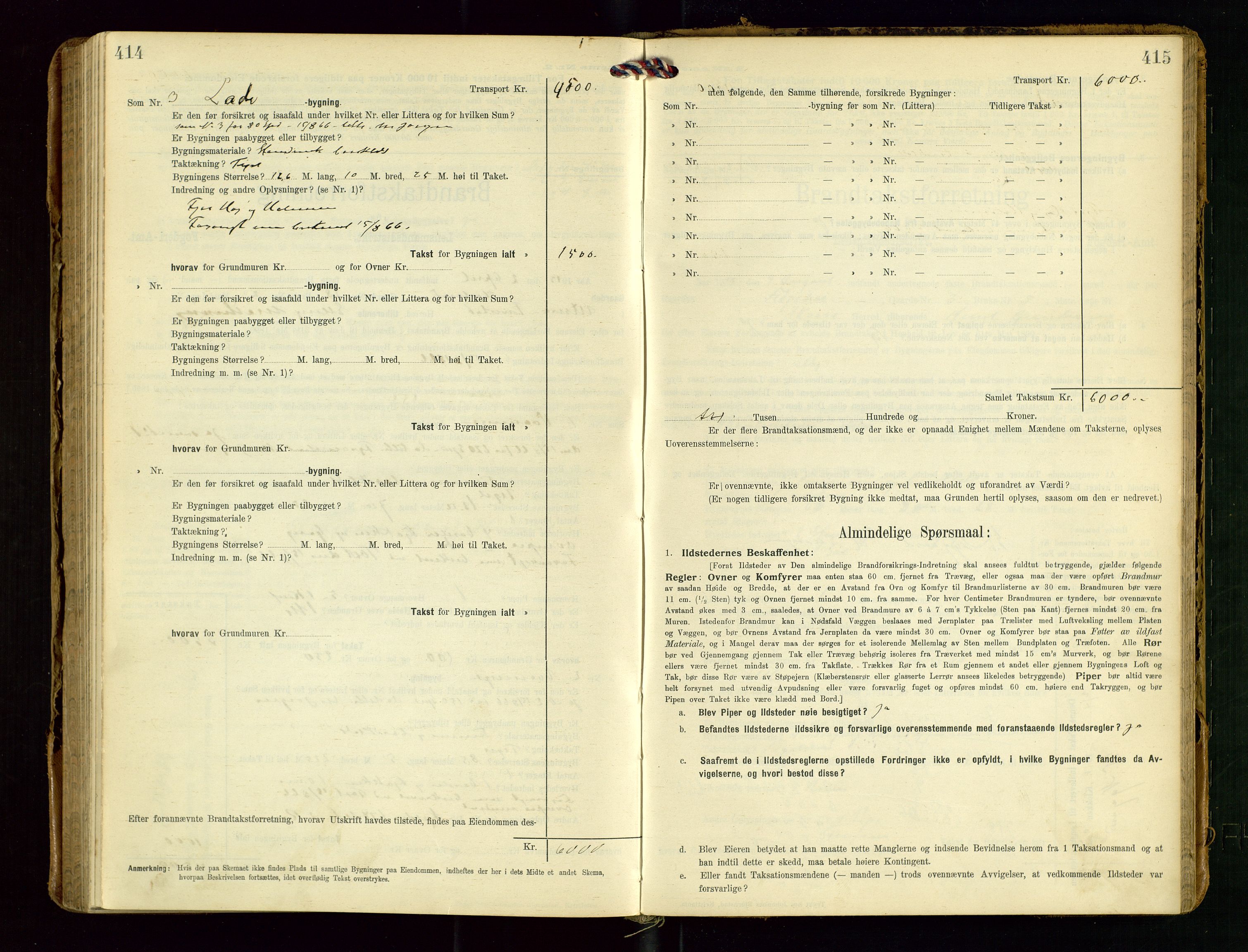 Torvestad lensmannskontor, AV/SAST-A-100307/1/Gob/L0004: "Brandtaxationsprotokol for Torvestad Lensmannsdistrikt", 1909-1923, p. 414-415