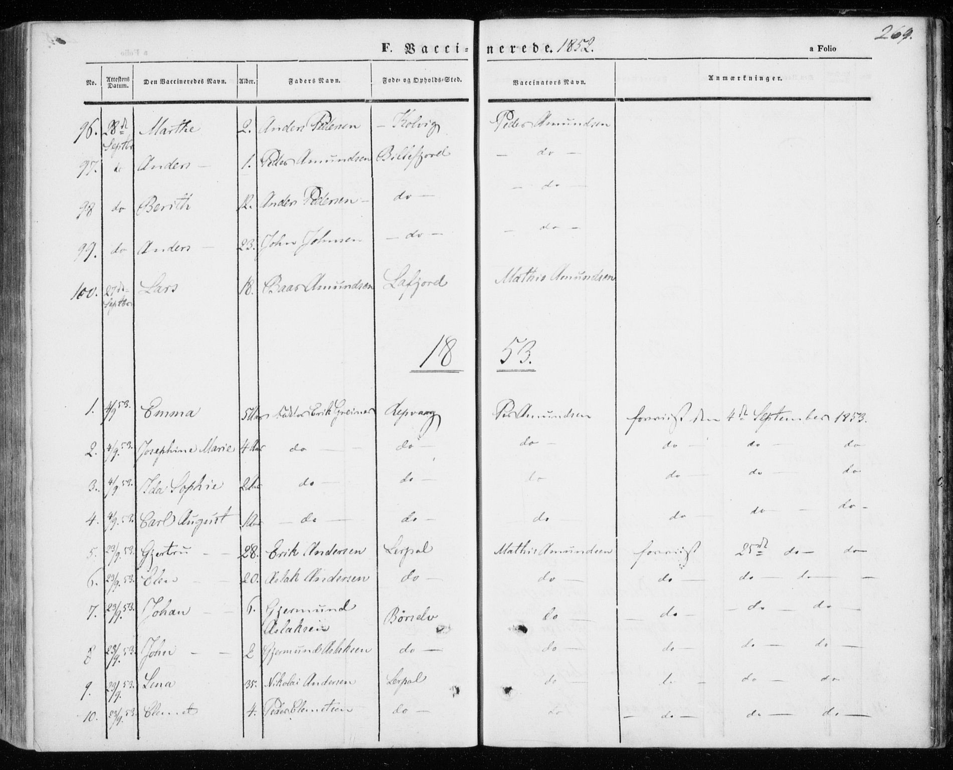 Kistrand/Porsanger sokneprestembete, AV/SATØ-S-1351/H/Ha/L0004.kirke: Parish register (official) no. 4, 1843-1860, p. 269