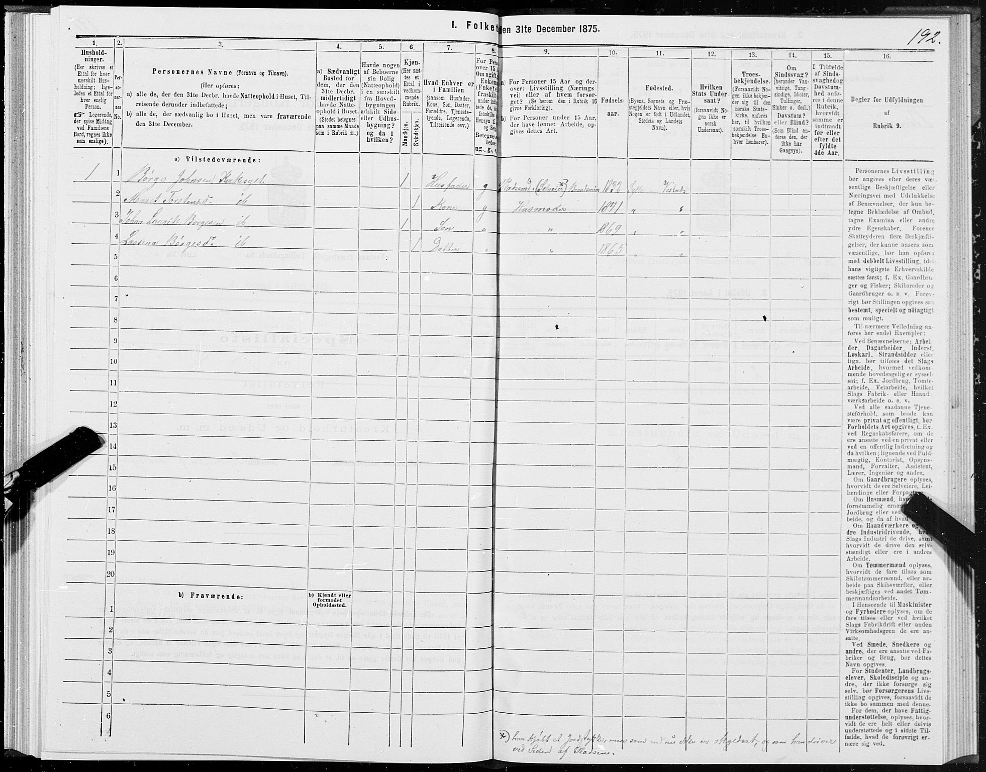 SAT, 1875 census for 1535P Vestnes, 1875, p. 1192