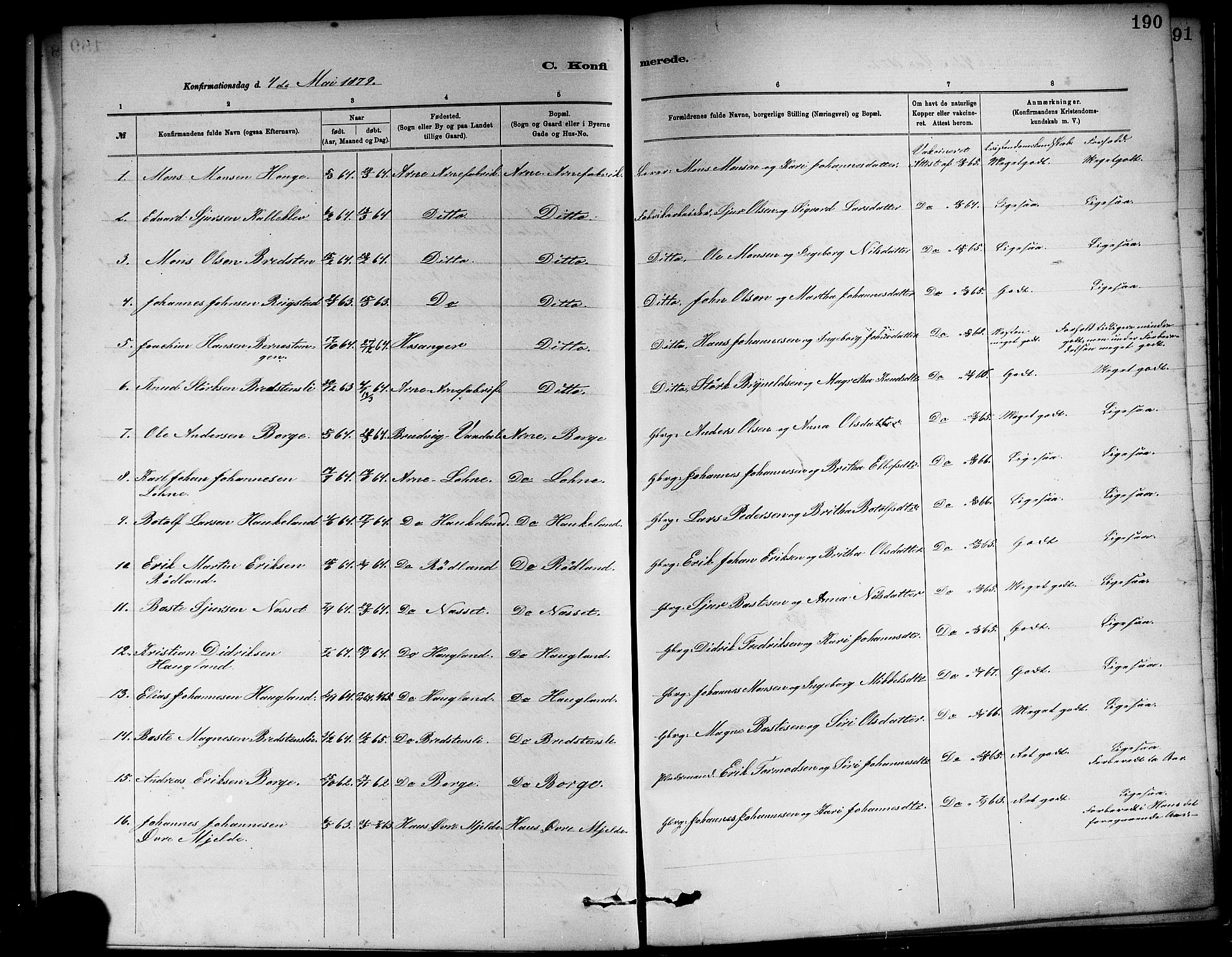 Haus sokneprestembete, SAB/A-75601/H/Haa: Parish register (official) no. A 19I, 1878-1886, p. 190