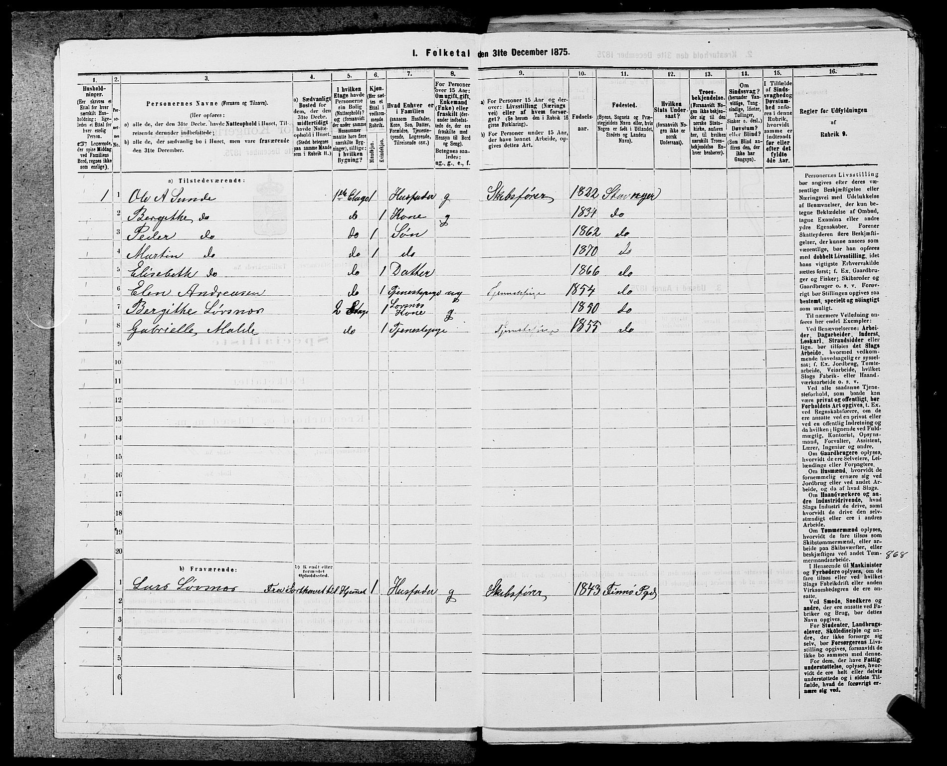 SAST, 1875 census for 1103 Stavanger, 1875, p. 2946