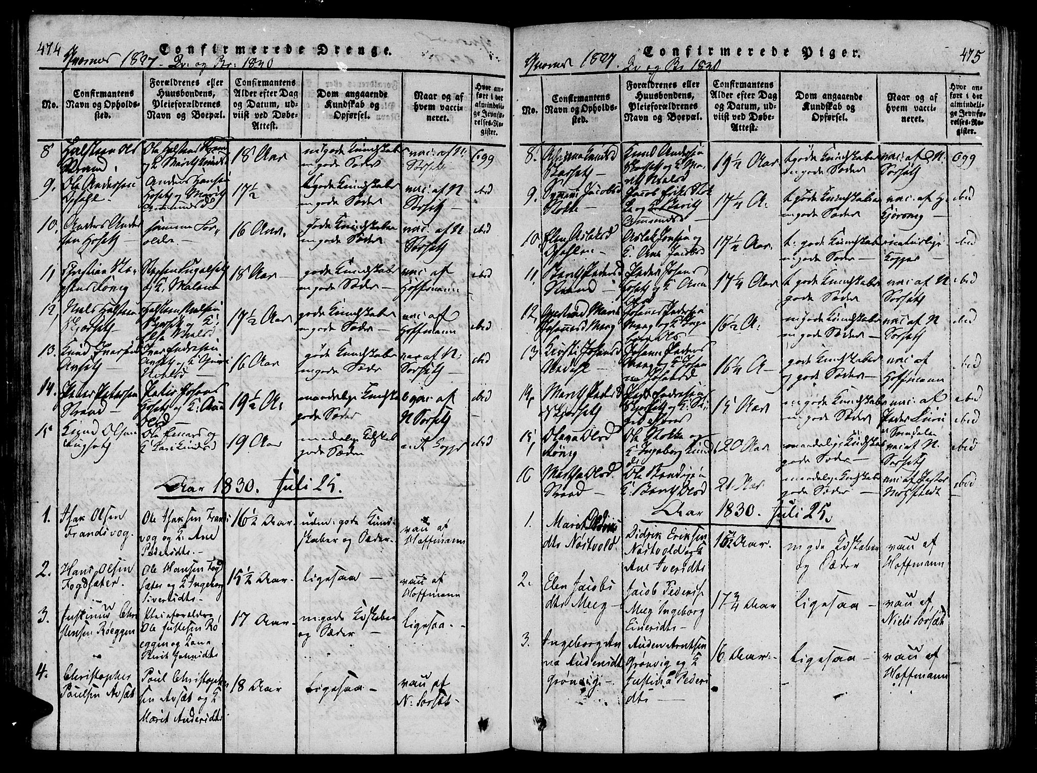 Ministerialprotokoller, klokkerbøker og fødselsregistre - Møre og Romsdal, AV/SAT-A-1454/568/L0800: Parish register (official) no. 568A09 /1, 1819-1830, p. 474-475