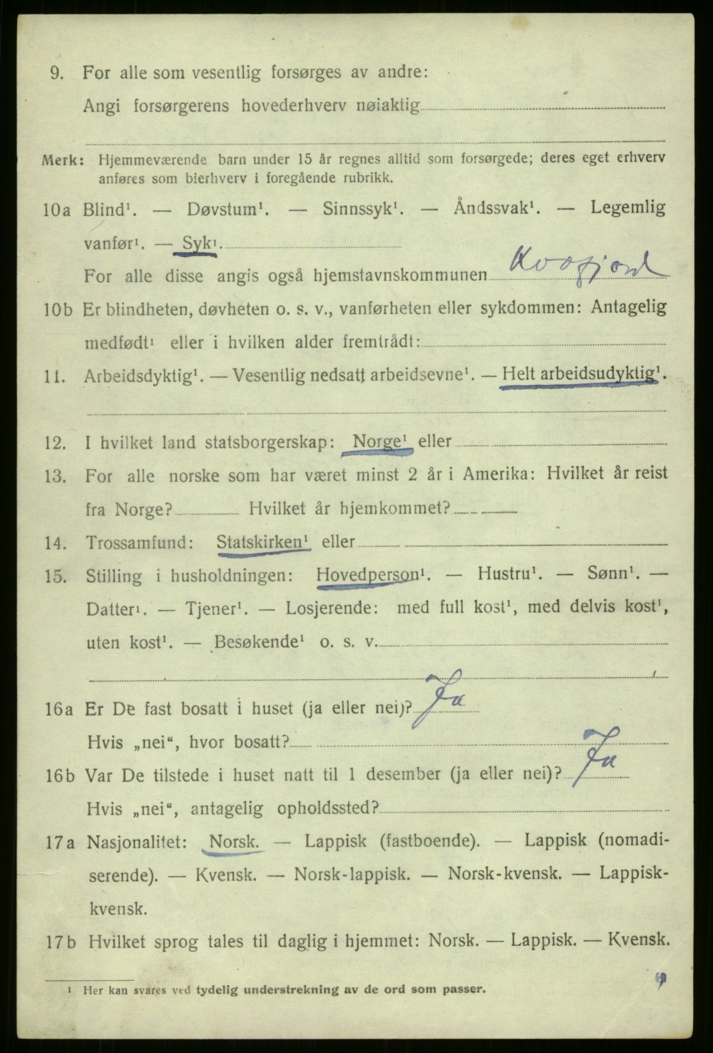 SATØ, 1920 census for Kvæfjord, 1920, p. 1176