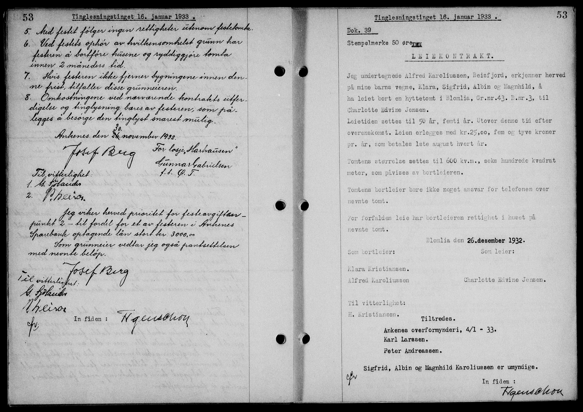 Steigen og Ofoten sorenskriveri, SAT/A-0030/1/2/2C/L0022/0001: Mortgage book no. 25-II og 26-I, 1932-1933, Deed date: 16.01.1933
