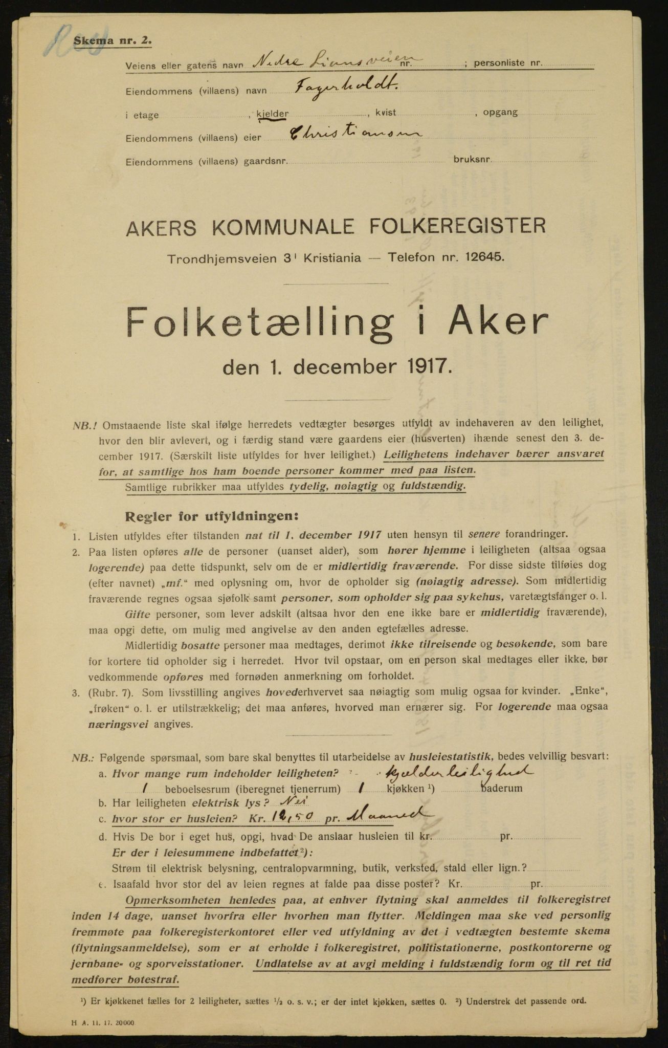 OBA, Municipal Census 1917 for Aker, 1917, p. 17243